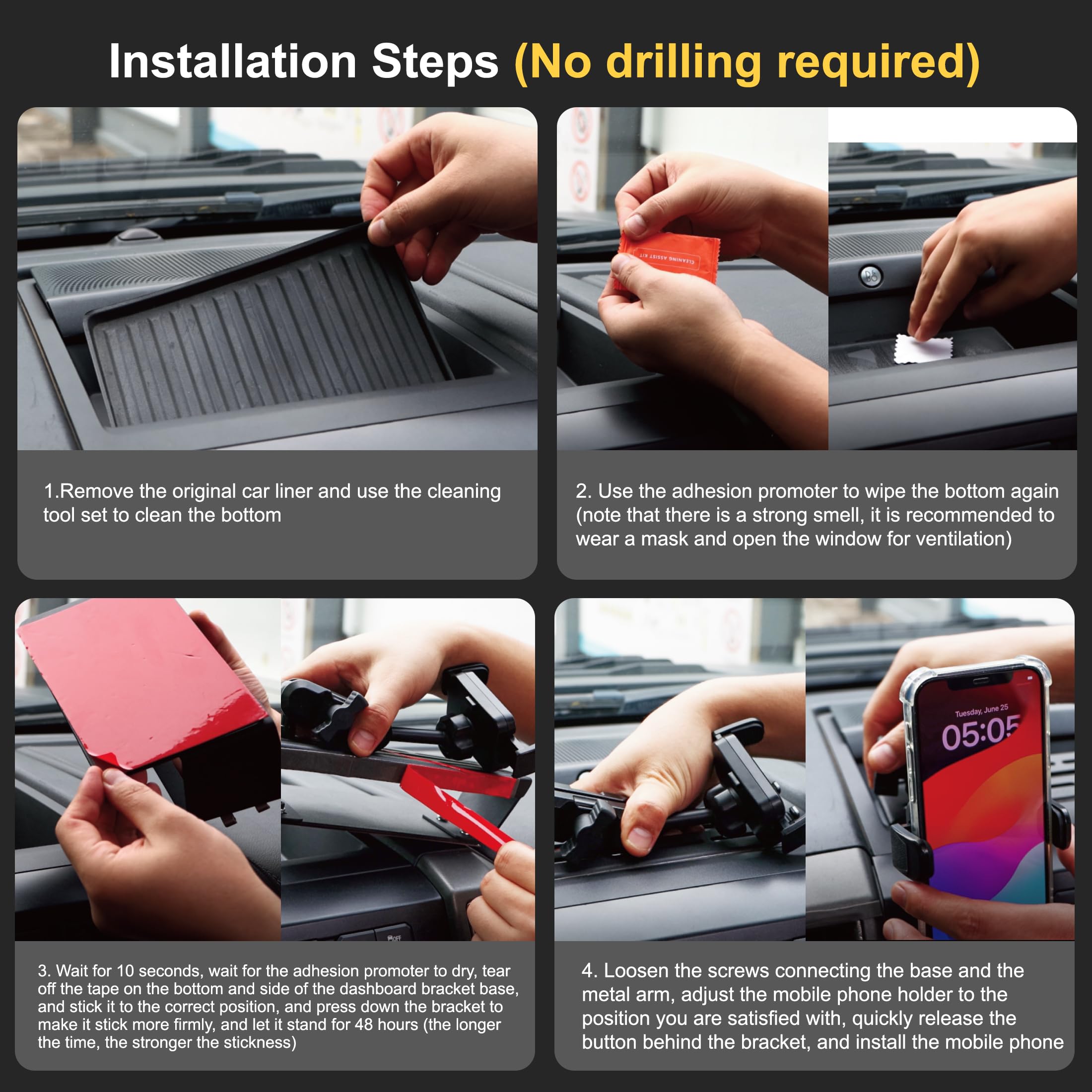 Surfcabin Dash Mount Phone Holder Compatible With 2015-2020 F150 2017- F250 F350 Metal Cellphone Mounting Bracket Stand For Most Cellphones