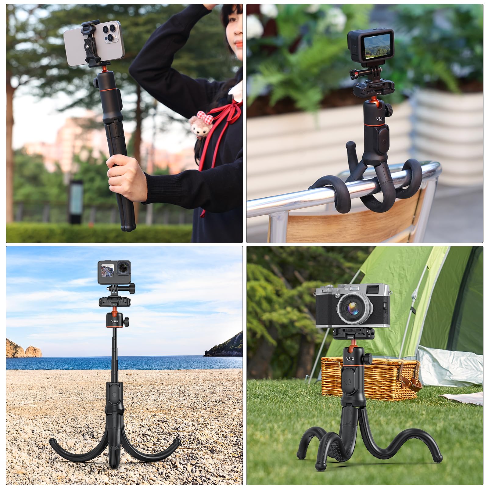 Vrig Select Vrig Flexible Tripod With Remote, Camera Tripod Stand With  Phone Holder W Cold Shoe Mount, 1/4'' Screw For Magic Arm,Universal For Iphone 16 15 14 Pro Max Samsung Canon Nikon Sony Cameras