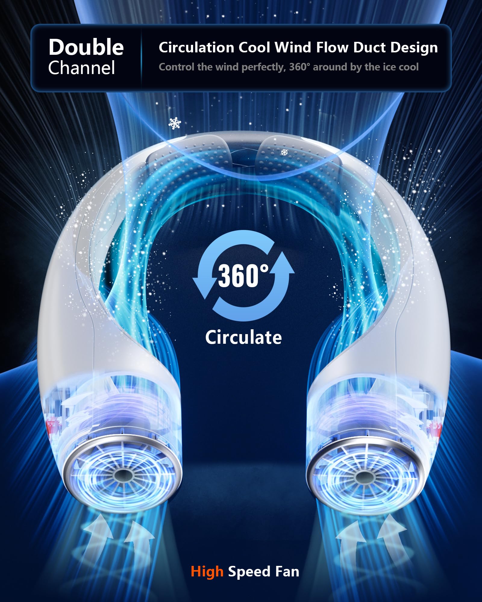 Portable personal neck fan with 4 speeds, 4000mAh battery for faster and longer-lasting cooling Koospark