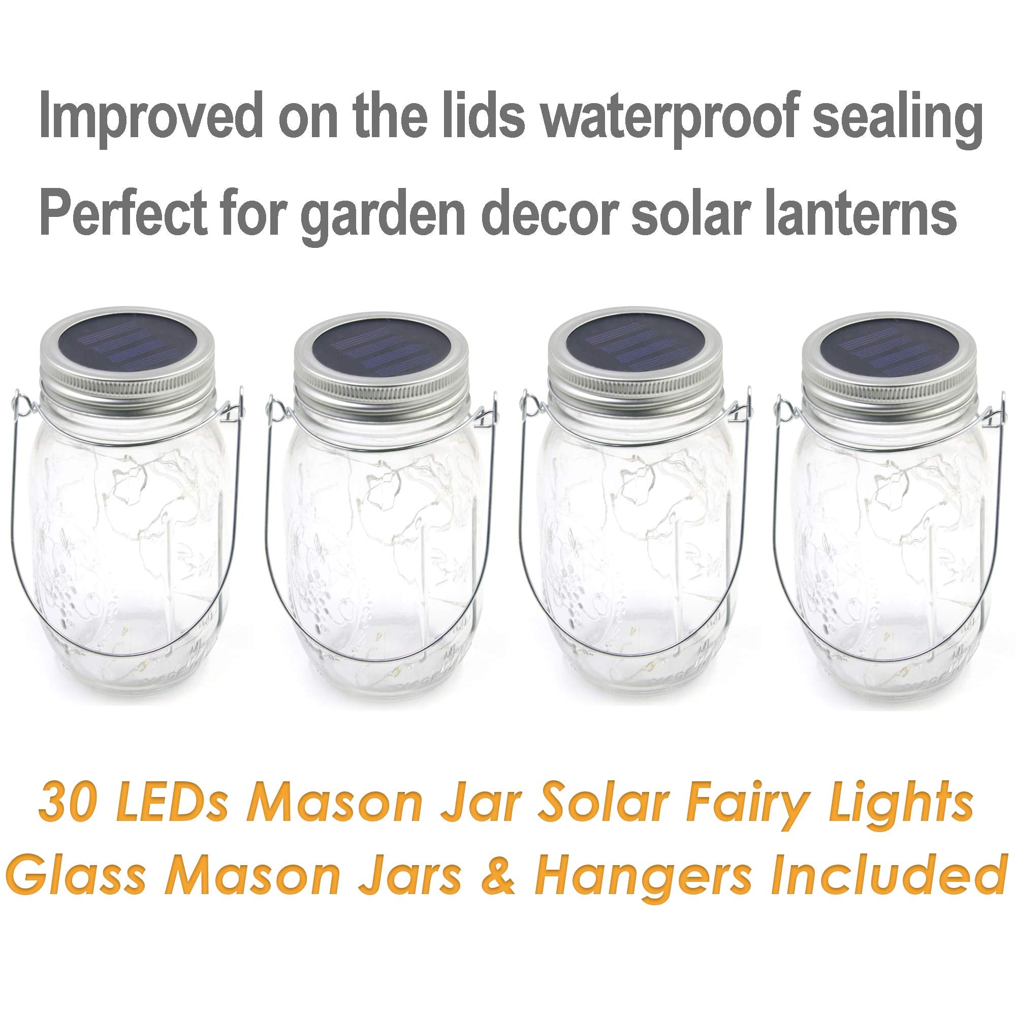 Yitee Solar Fairy Jar Lights,4 Pack 30 Led Mason Jar Decor Firefly Lights,For Outdoor Patio Garden Table Decorations Solar Lantern Mother'S Day Gift(Mason Jars/Hangers Included)