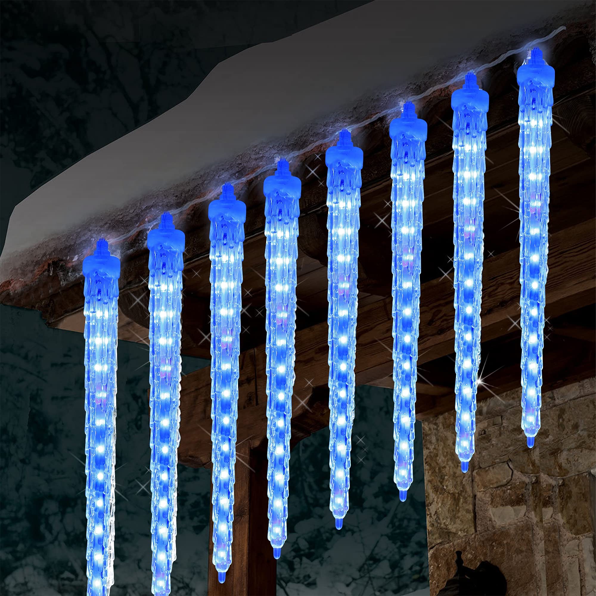 Waterglide Meteor Shower Lights, 12" Outdoor Christmas Lights 10 Icicles 240 Smd Led Crystal Ice Falling Lights, Connectable Raindrop Iciclelights, Xmas Winter Party Tree Holiday Decor, Blue