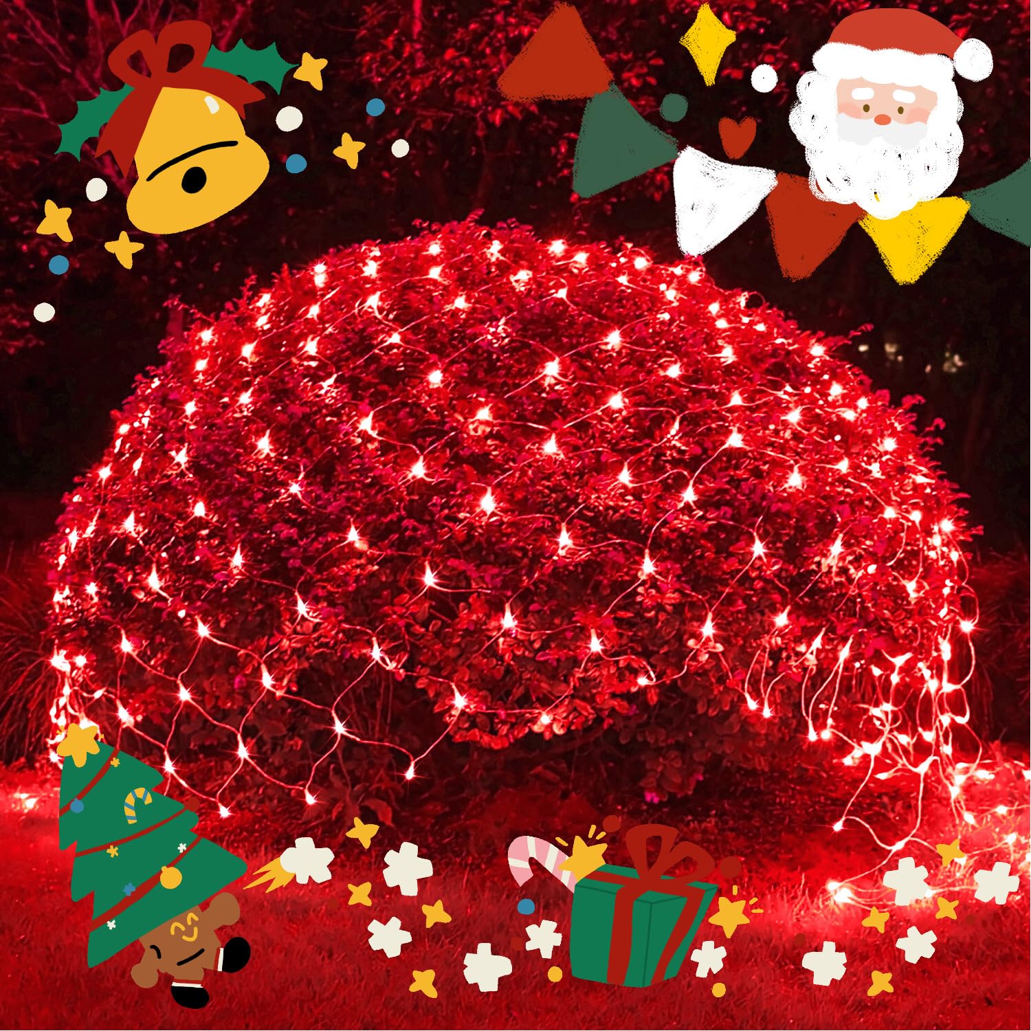 Jmexsuss 200 Led Red Christmas Net Lights, 9.8Ft X 6.6Ft Connectable Bush Lights With Remote, 8 Modes Waterproof For Tree, Yard, Fence Decoration