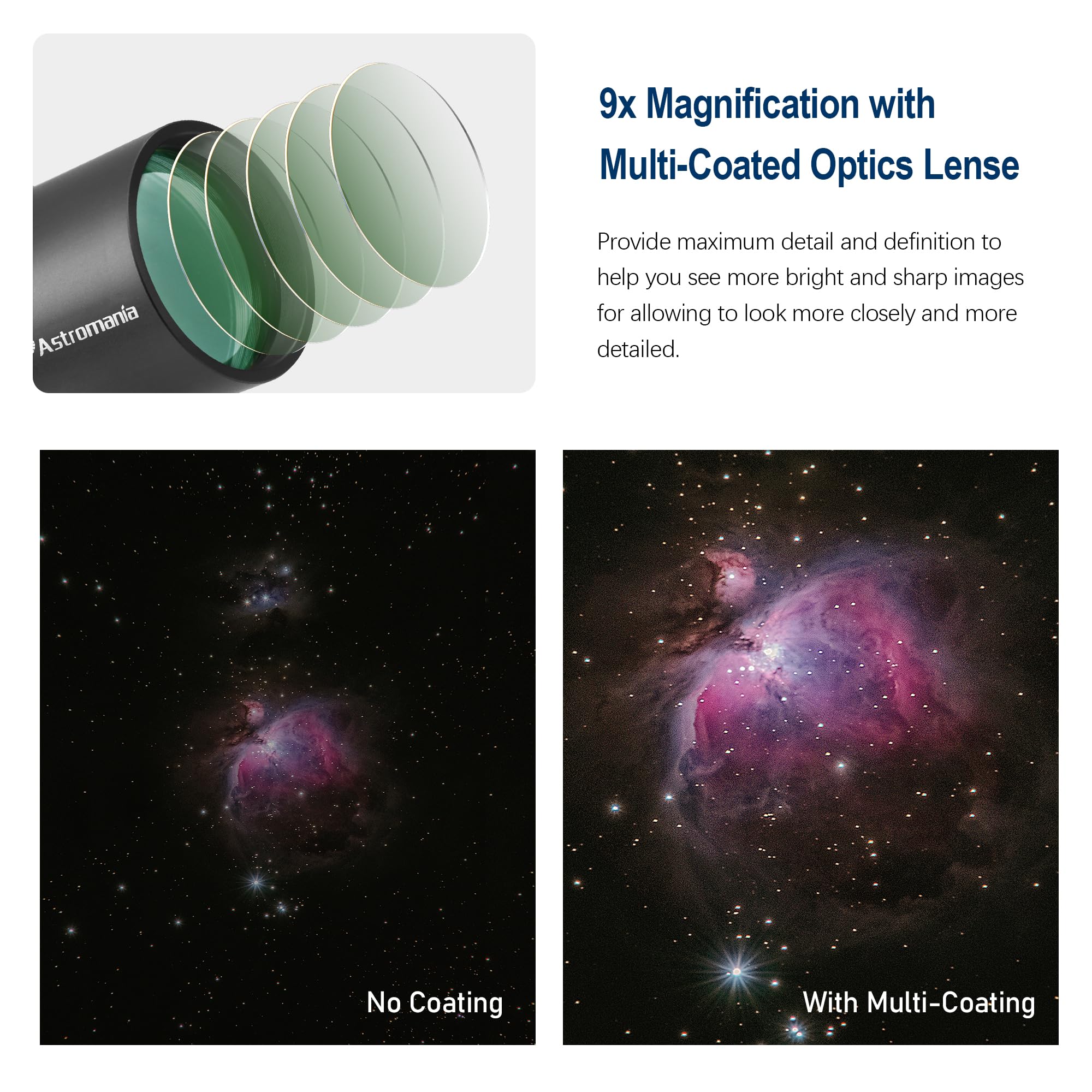 Astromania Finder Scope 9X50, Right Angle Correct Image Optical Telescope Finder, Fully Multi-Coated Finderscope For Astronomical Telescope With Crosshair And Bracket - Upright And Non-Reversed Image