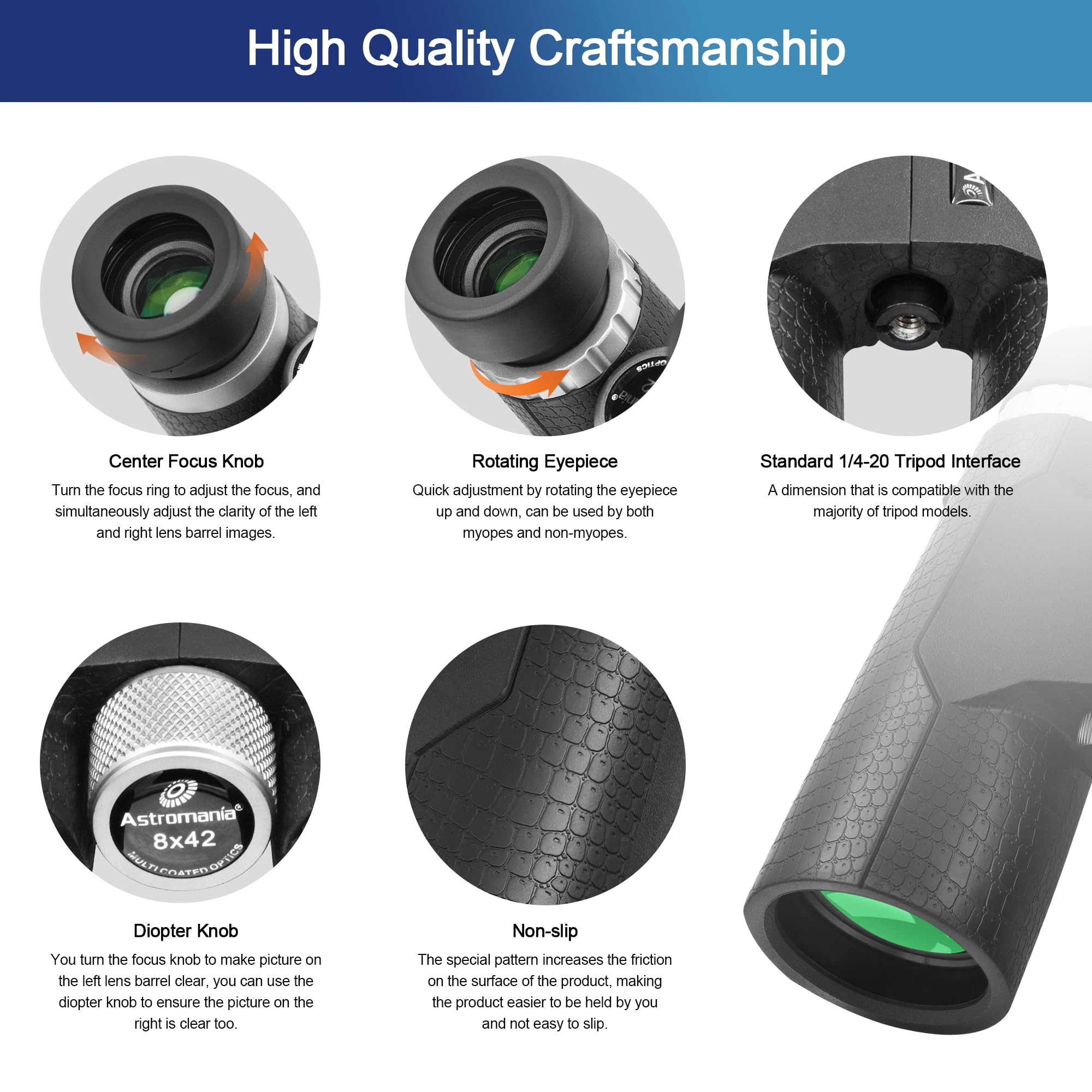 Astromania 8X42 Compact Binoculars -Bk7 Prism - For Traveling, Wildlife, Bird Watching, Camping And Sport Games, Concerts And Theater