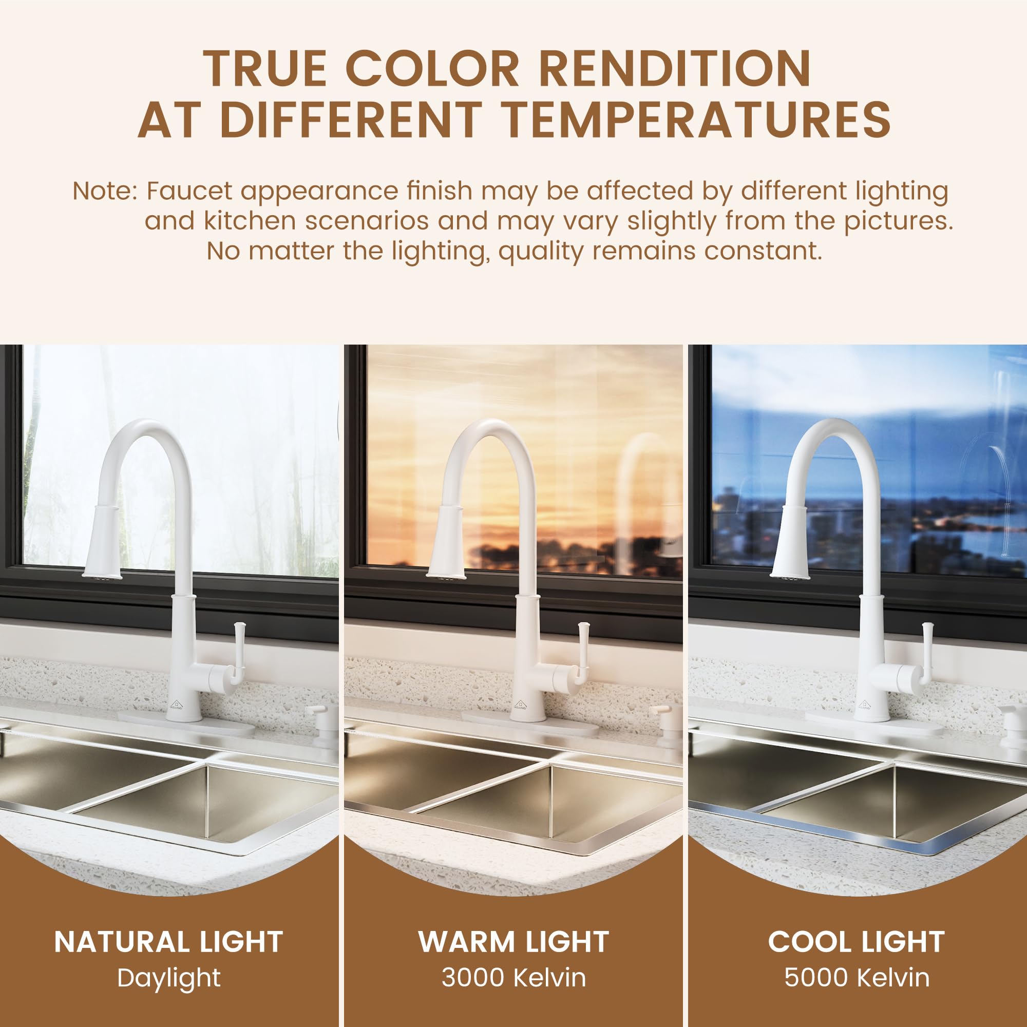 Casainc Touchless Kitchen Faucet With Pull Down Sprayer And Led Light Motion Sensor Kitchen Sink Faucet With Soap Dispenser Single-Handle Matte White Faucet For Kitchen Laundry Rv And Bar