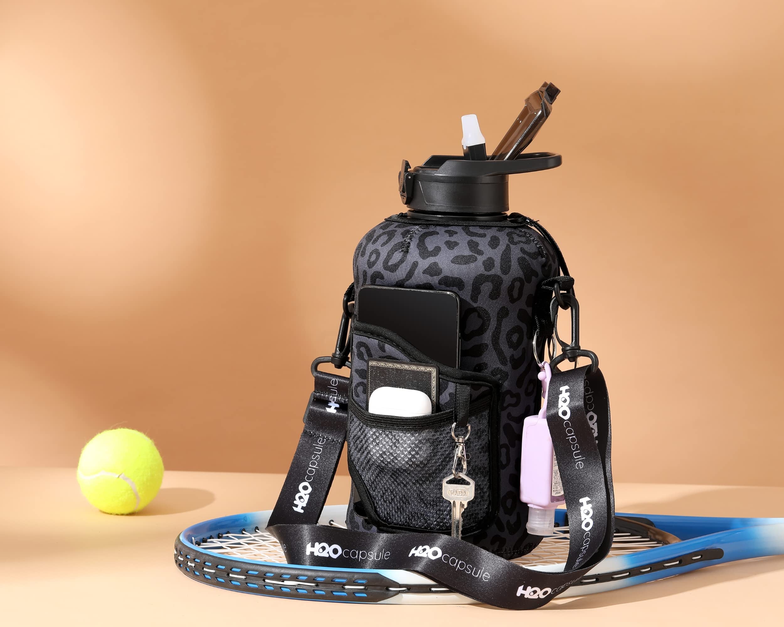 H2O Capsule 2.2L Half Gallon Water Bottle With Storage Sleeve And Removable Straw – Large