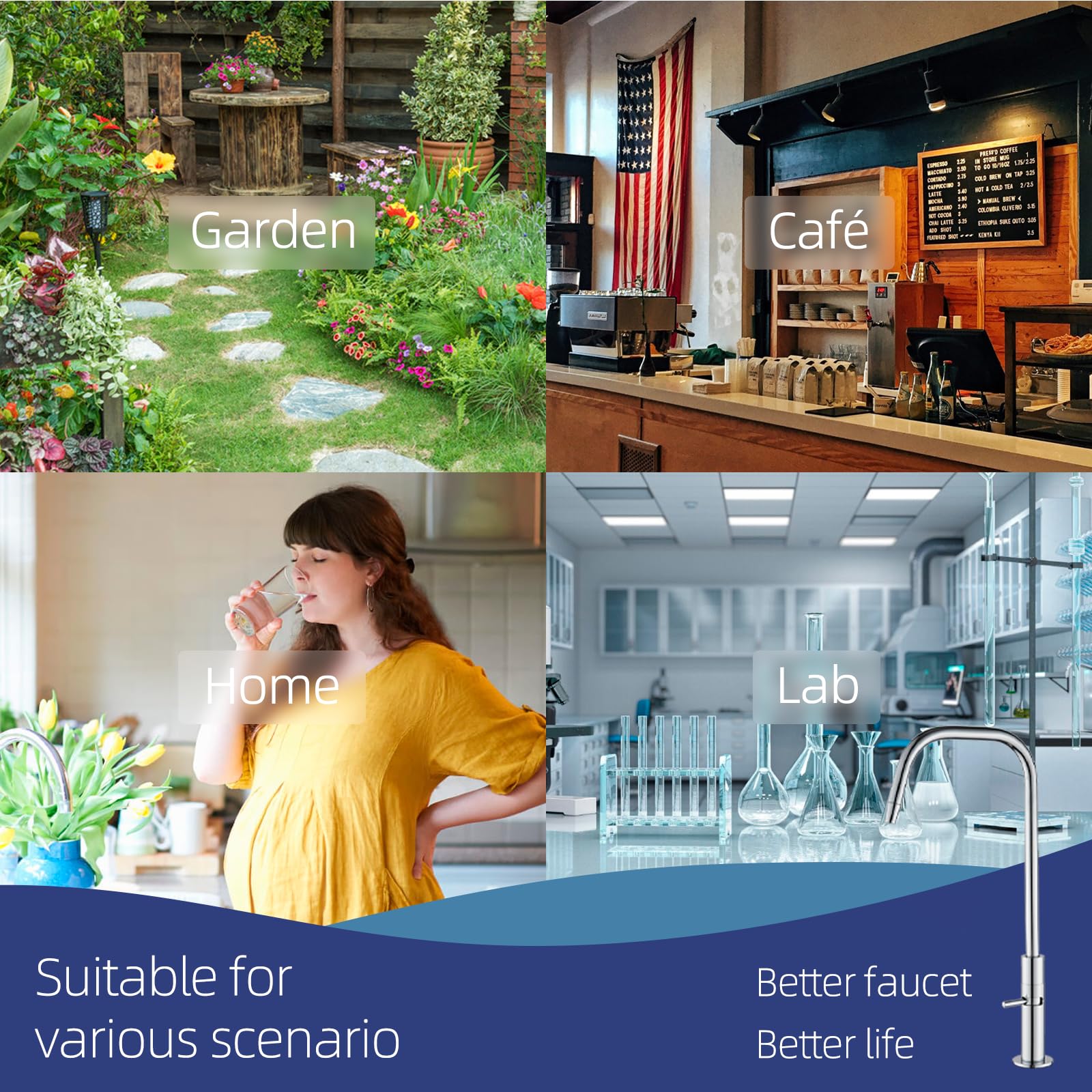 Zhibai Drinking Water Faucet For Kitchen Sink,Pure Water Filter Faucet Stainless Steel For Reverse Osmosis And Water Filtration System, Lead- Non-Air Gap Ro Faucet, Versatile Slim Faucet, Sliver