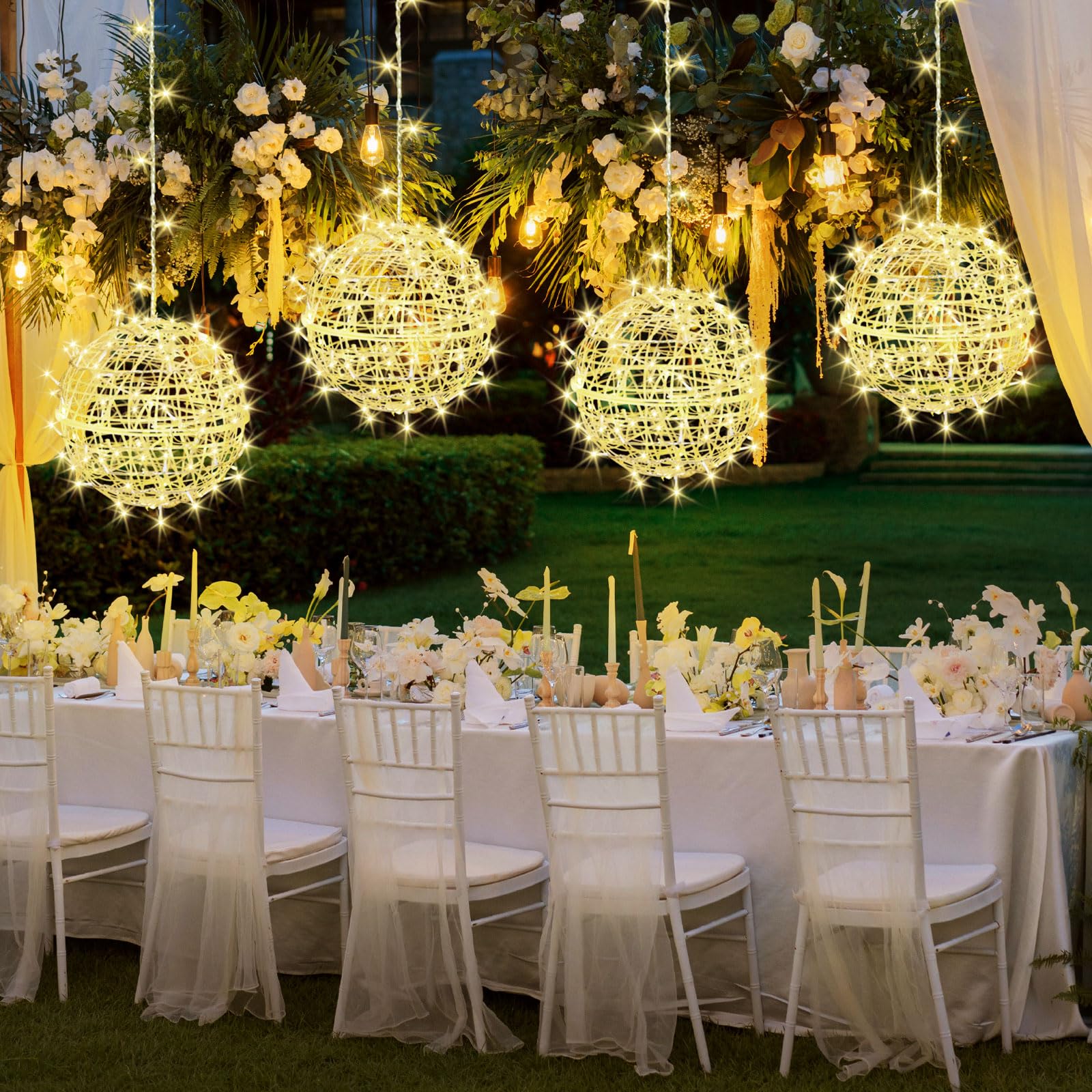 Jnoec Outdoor Balls Lights Hanging Tree Garden Lights - 4 Pack 11.8" Sphere Lights With Plug In Globe Lights Trees Garden Lights For Party Wedding Yard Garden Porch Patio Decoration(Warm White)