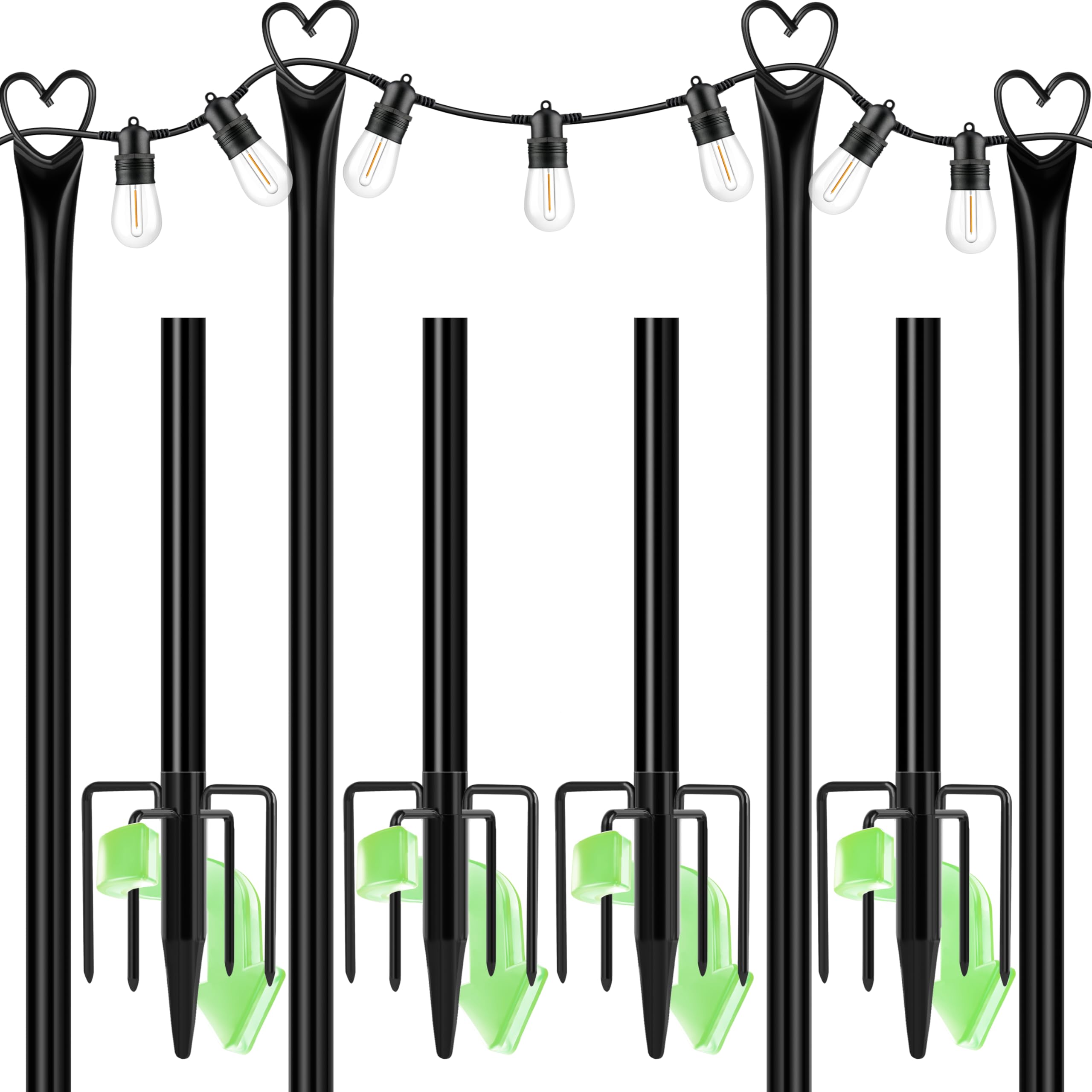 Xdw- String Light Poles With Fork For Outdoor, 4 Pack 9.8 Ft Tall Metal Posts For Hanging String Lights Patio, Yard, Deck Light Holders Outside Lighting Poles For Backyard
