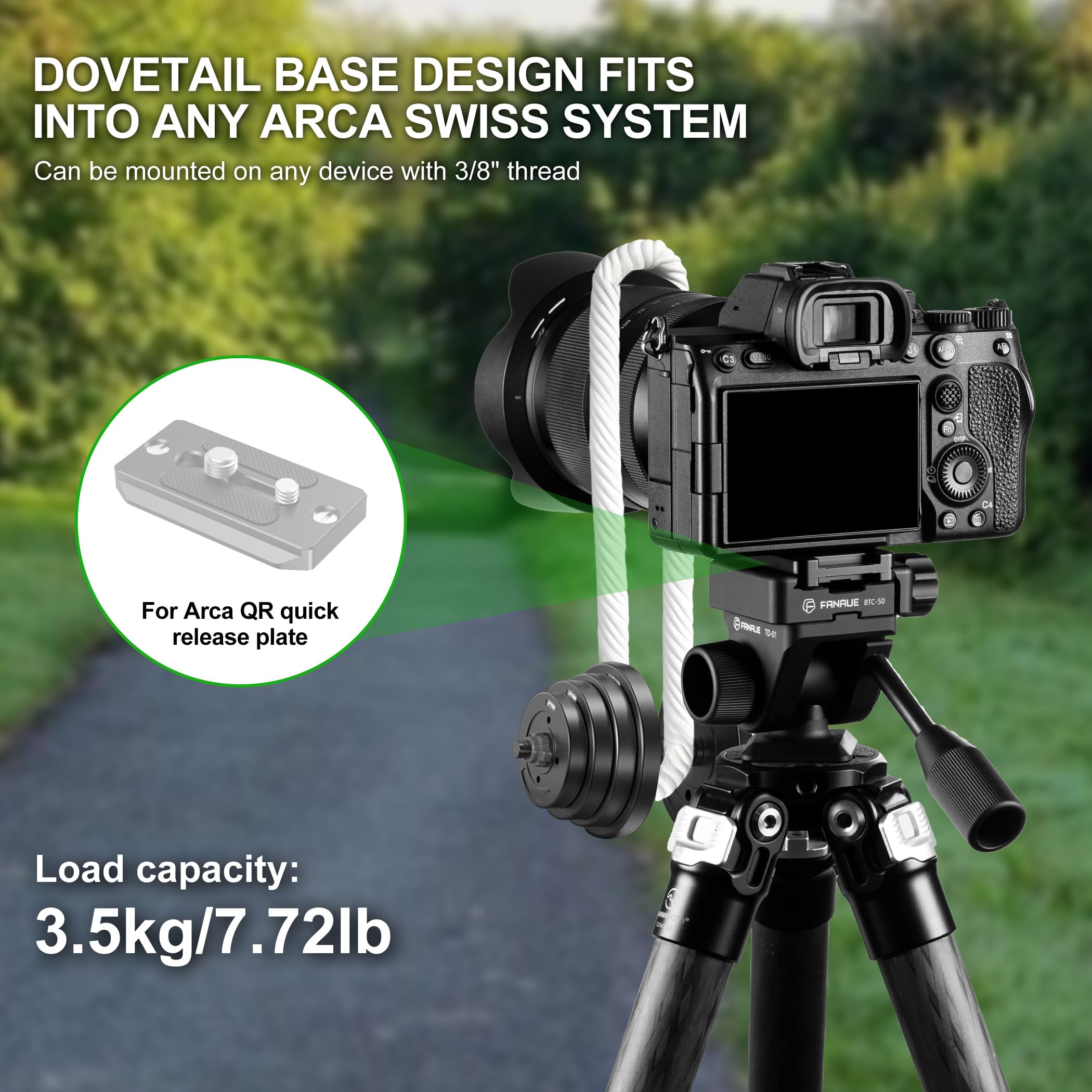 Fanaue Camera Tripod Fluid Head, Panoramic Ball Head With Arca Swiss Quick Release Plate Adapter, Mini Pan Tilt Head W Handle For Dslr Cameras,Camcorders,Monopod,Binoculars, Load Up To 7.72 Lb/3.5Kg