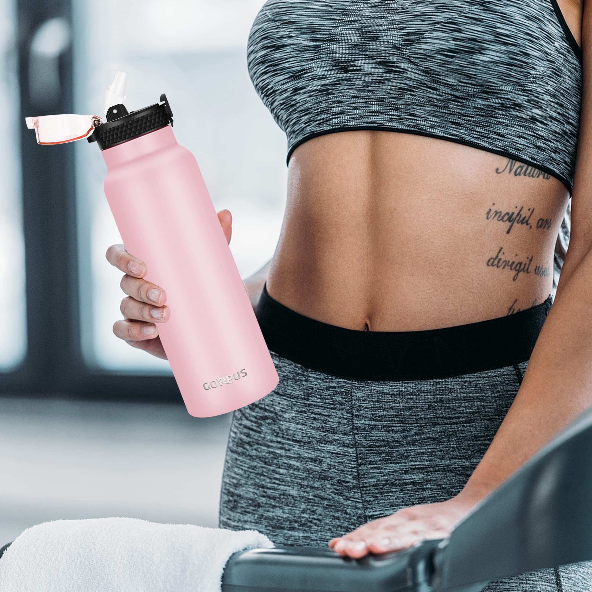 Goppus 24 Oz Insulated Double Wall Vacuum Water Bottle With Straw Stainless Steel Sports Water Cup