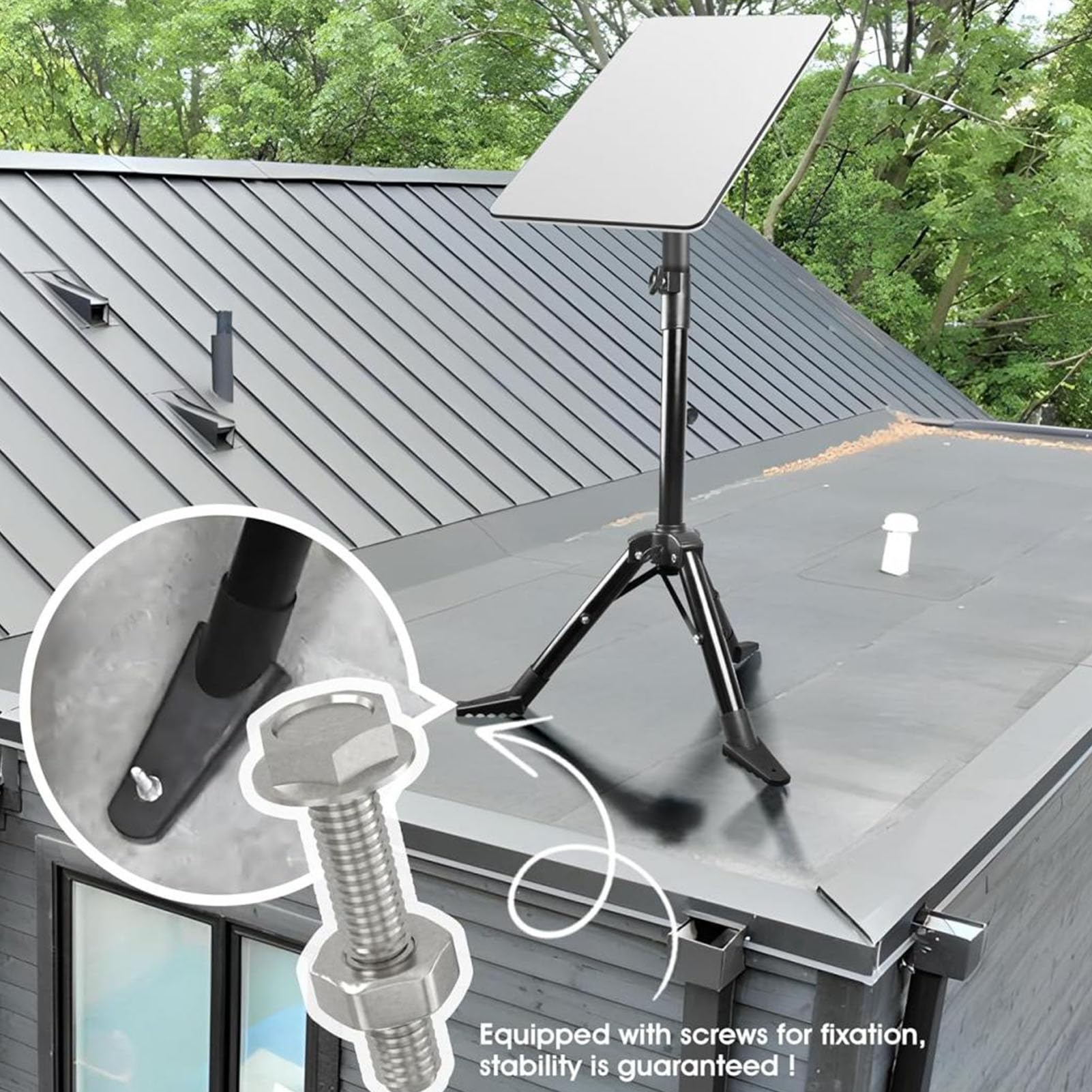 Walfront Foldable Tripod Adjustable Height Stable Support Satellite Dish Tripod Stand For Starlink V2 V1, Antenna Internet Equipment Stainless Steel Stand Roof Camping Rv Travel Yacht