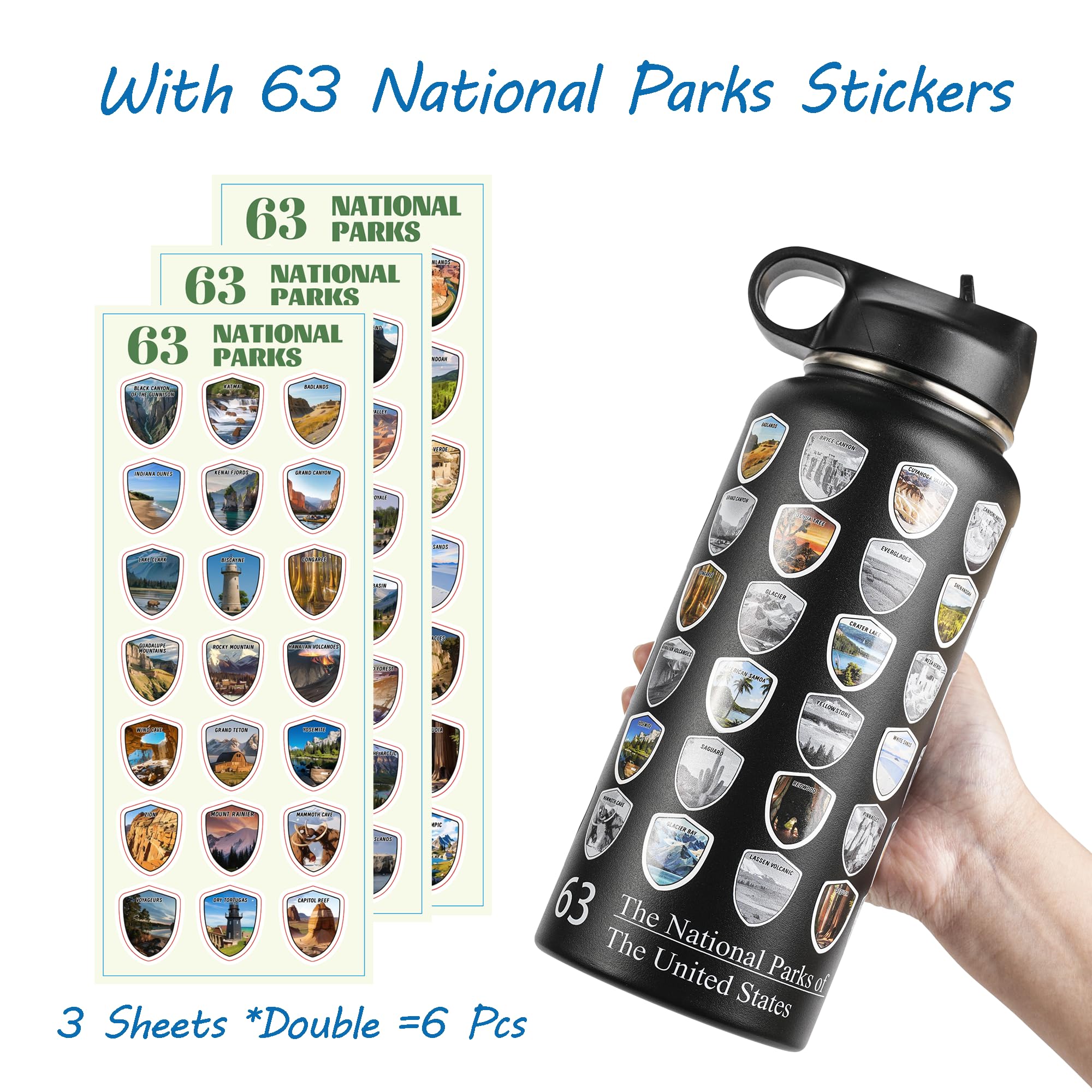 63 National Parks Water Bottle With Stickers,3D Printed,32 Oz Travel Insulated Bottles
