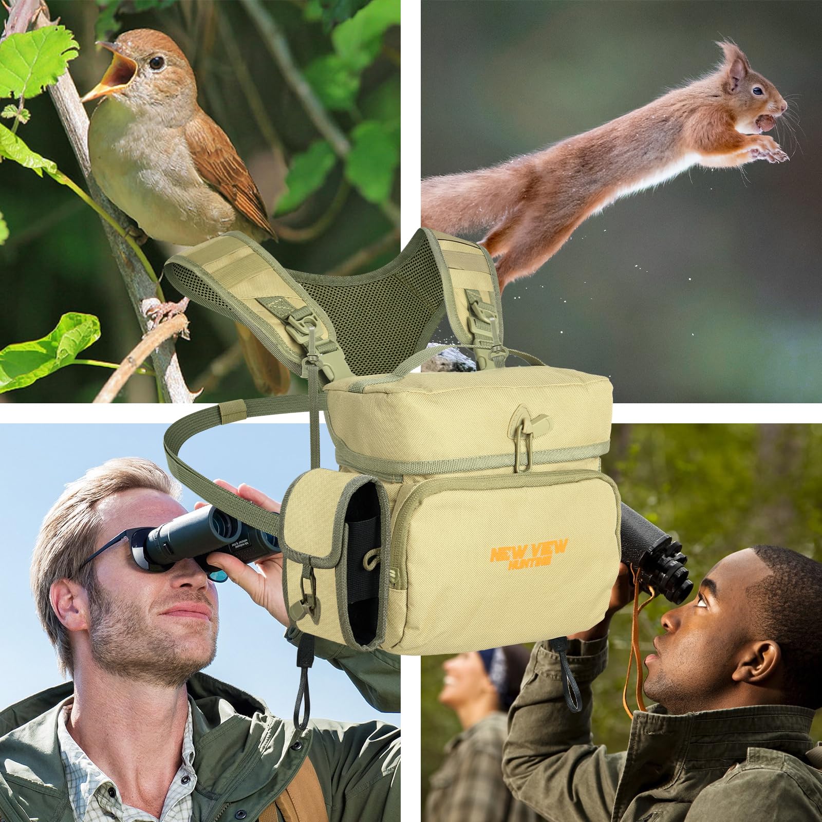 Binocular Harness Chest Pack With Rangefinder Pouch, Bino Harness With Rain Cover For Bird Watching, Hunting, Hiking