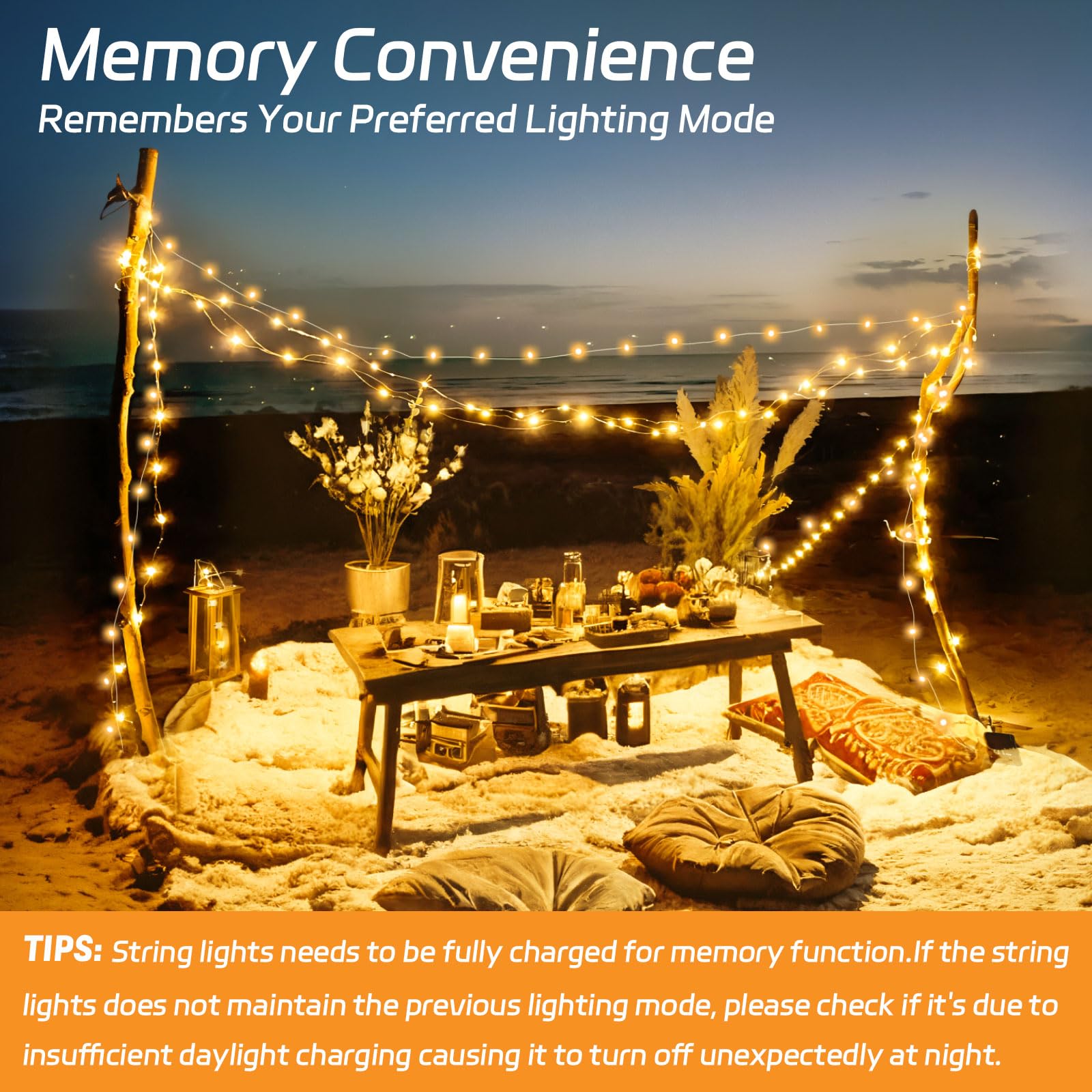 Cshare Solar Fairy Lights Outdoor Waterproof,16.4Ft 50Led Solar String Lights For Outside 8 Modes For Patio Backyard Garden Deorations Warm White 1 Pack