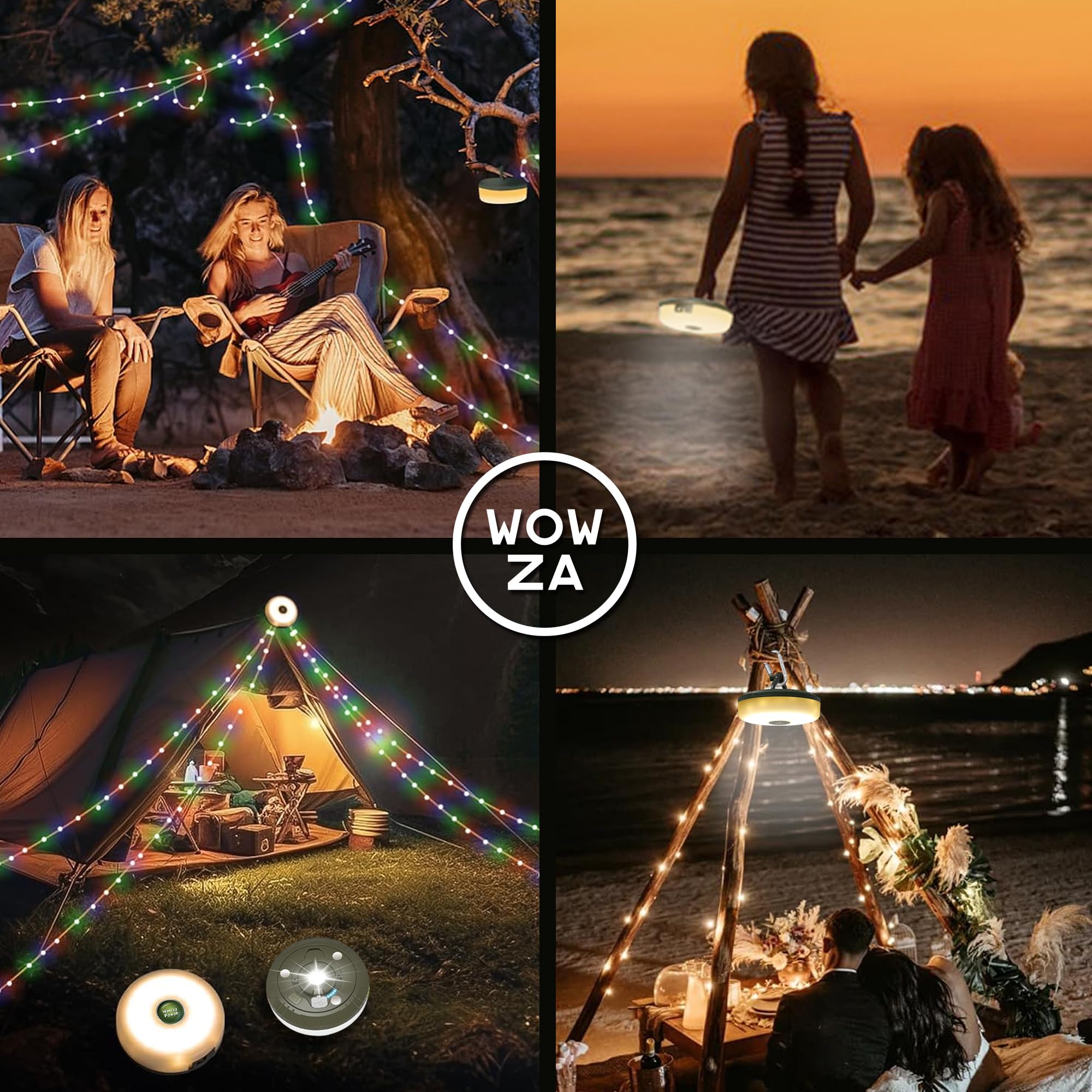 Wowza Powah 4 In 1 Camping String Lights 32.8Ft Outdoor Quick Storage Camping Lights String & Lanterns, 8 Modes Retractable Camping Essentials Waterproof Camp Lights For Tent Gear