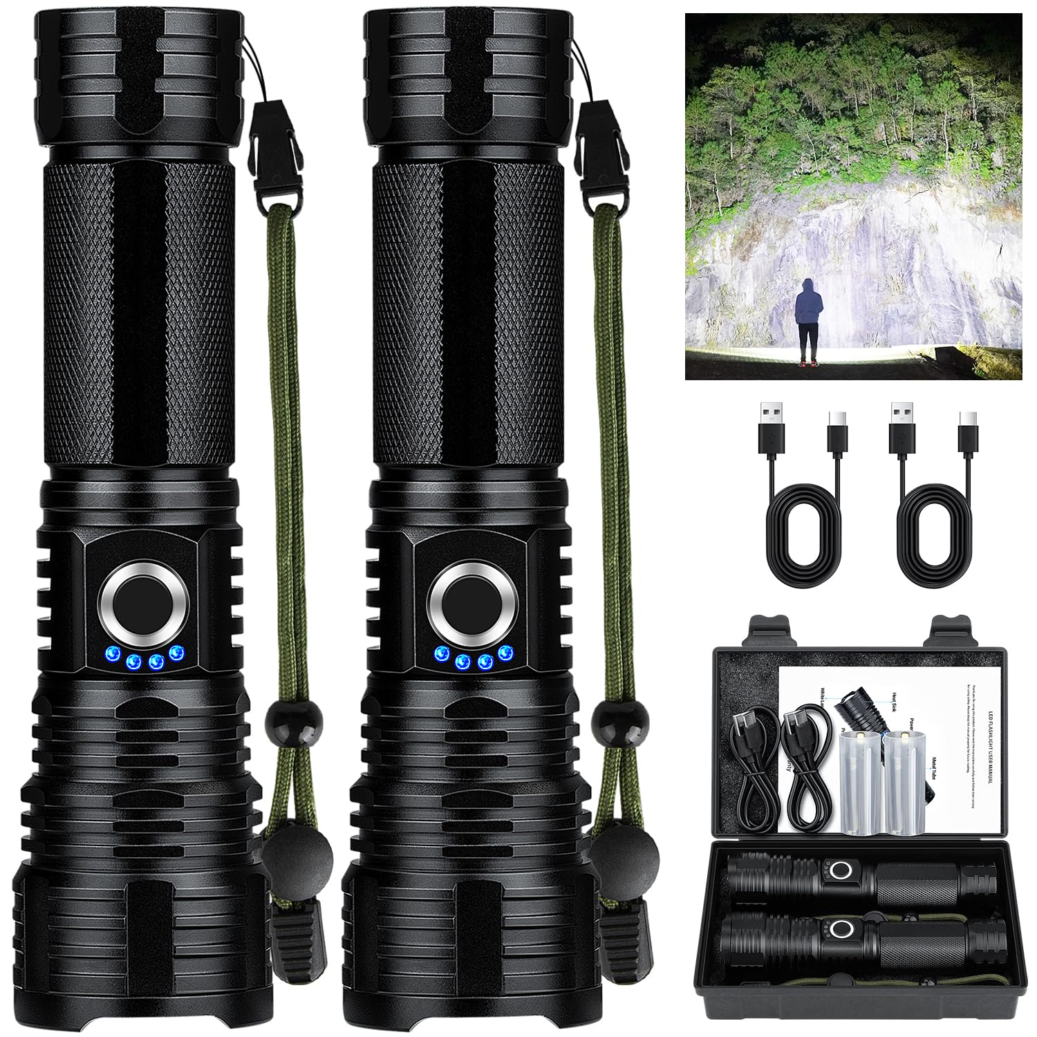 Myipyi Flashlights High Lumens Rechargeable, 990000 Lumens Super Bright Led Powerful Flashlight, 5 Modes Flash Light, Ipx6 Waterproof High Powered Flashlights For Home Camping