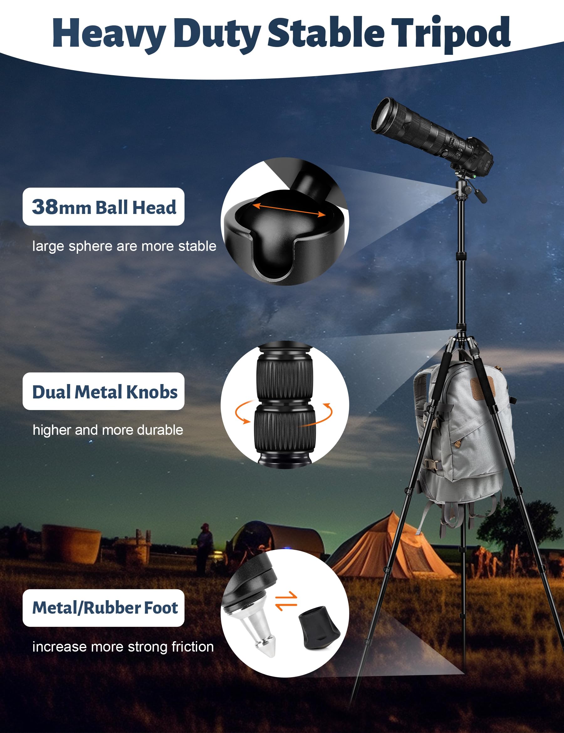 Victiv Joilcan Camera Tripod, 83" Aluminum Tripods & Monopods With Metal Handle, Heavy Duty Tripod For Dslr Camera Lasers Binoculars Telescope Spotting Scope, Payload 35Lb
