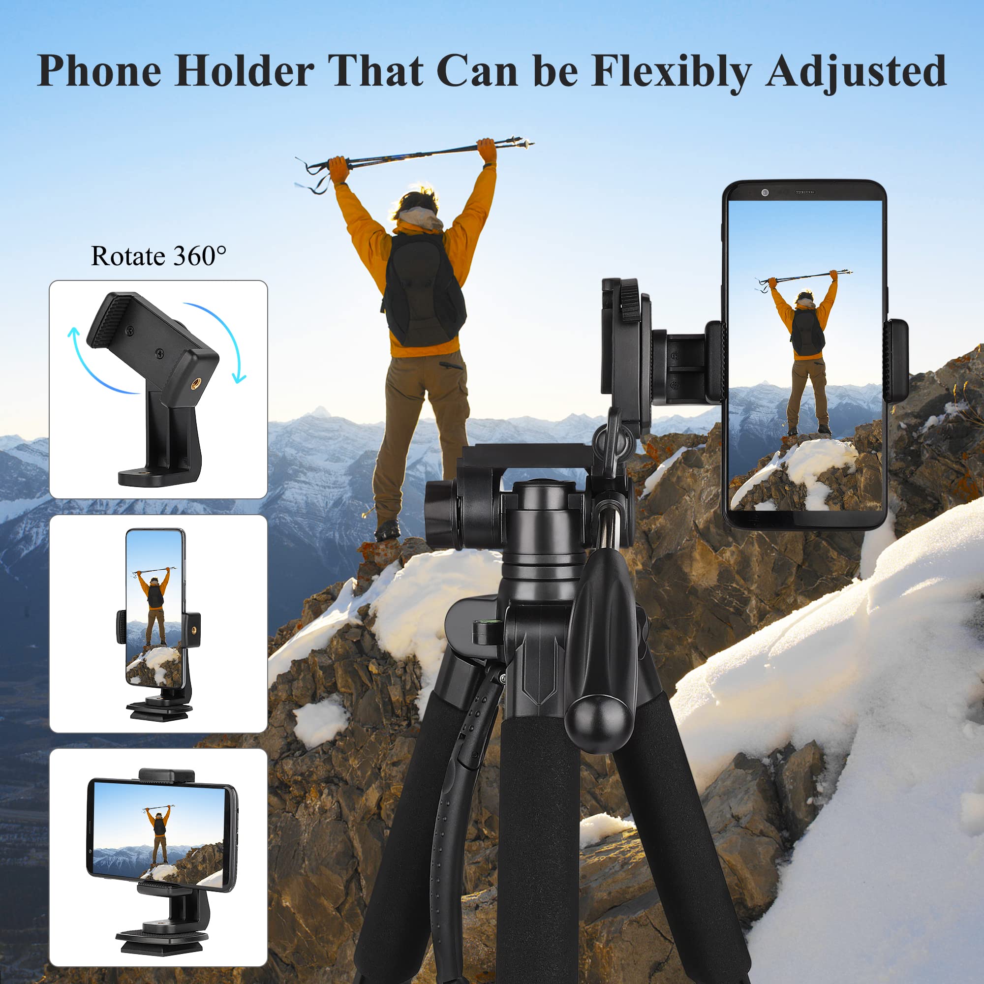 Victiv 74” Camera Tripod, Tripod For Camera And Phone, Aluminum Professional Tripod Stand For Canon Nikon With Carry Bag And Phone Holder, Compatible With Dslr, Iphone, Spotting Scopes, Max Load 9.5Lb