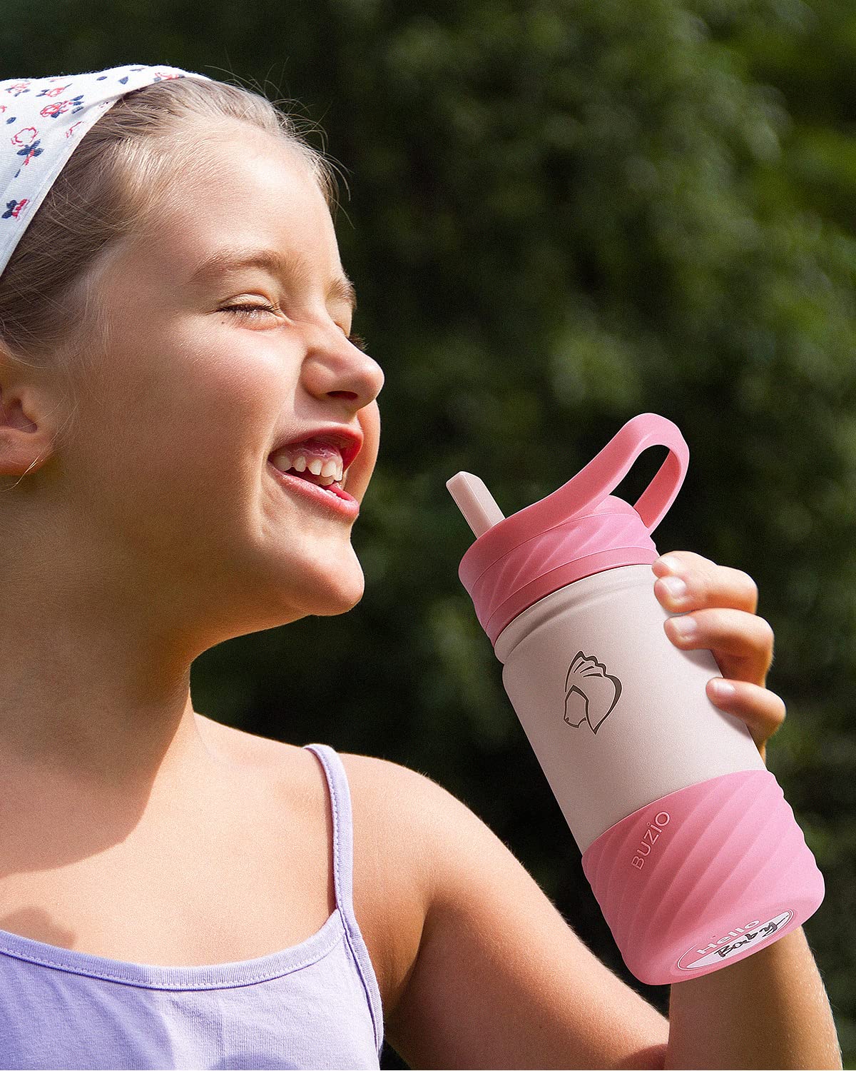 Buzio 14Oz Kids Water Bottle Stainless Steel Insulated Metal Water Bottles With Straw For Toddlers