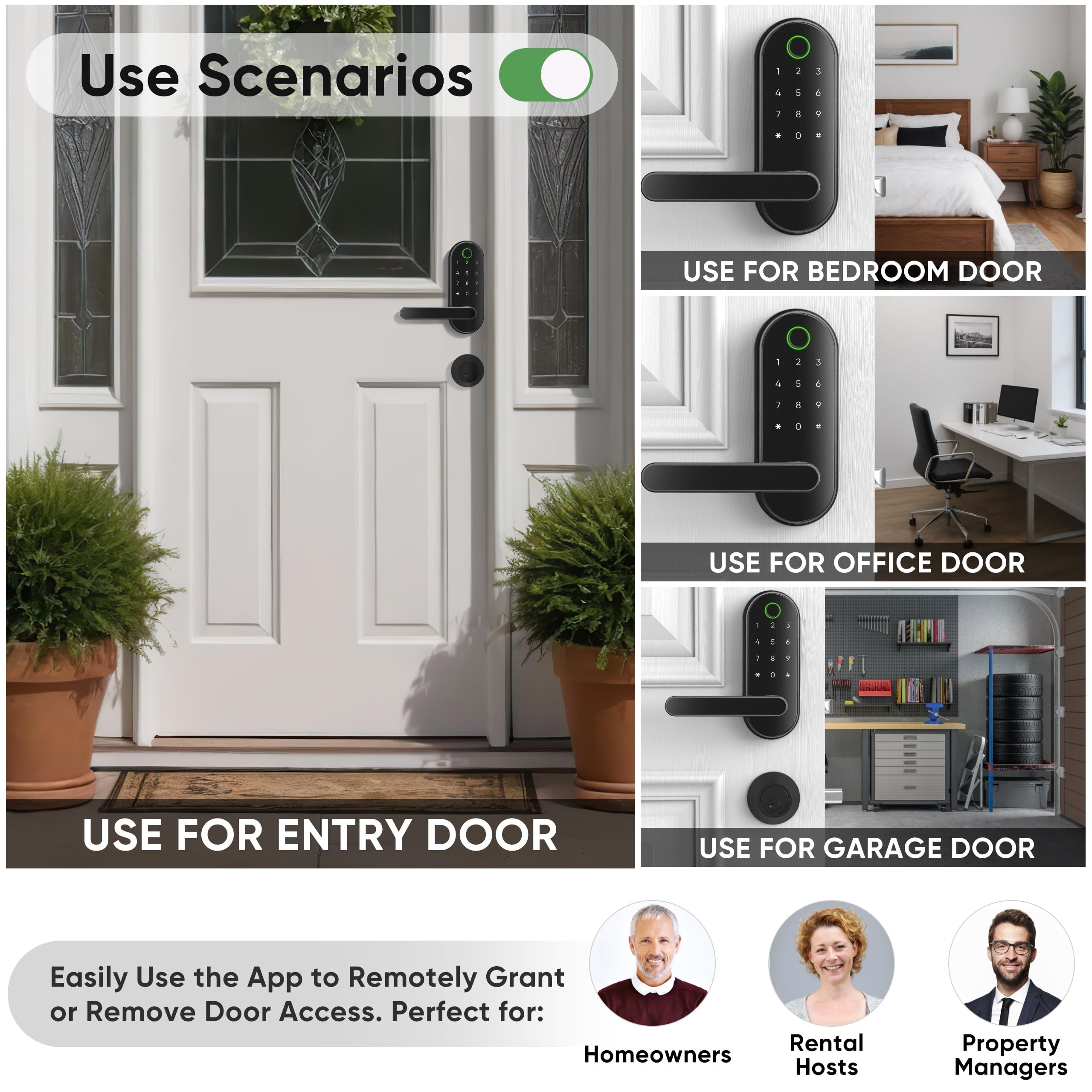 Dermum Keyless-Entry Fingerprint Digital Smart Lock: Electronic Door Lock With Code Passcode, Electric Door Knob, Biometric Door Handle (Black)