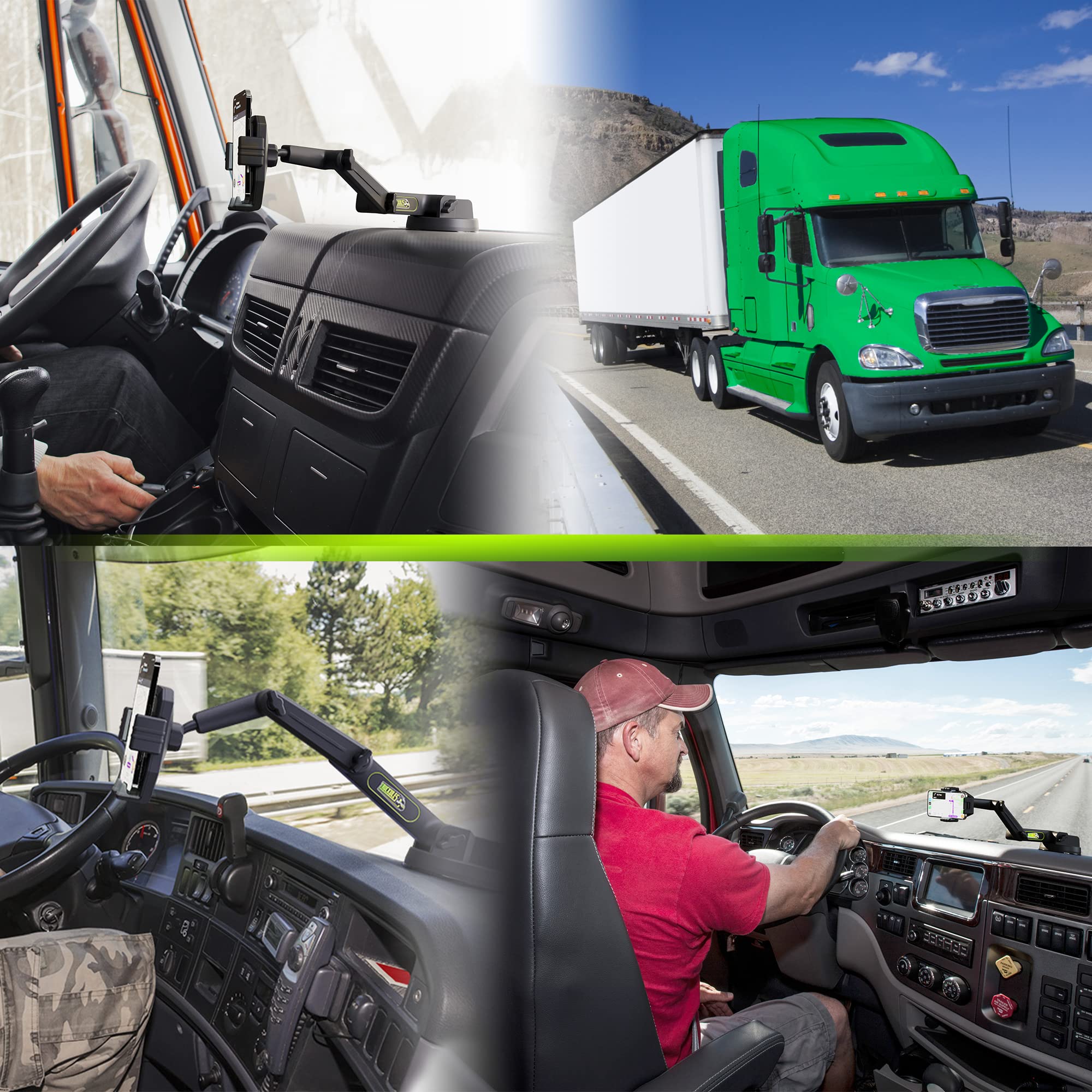 Truckules Phone Mount For Truck Phone Holder For Truck - Heavy Duty Super Suction Cup, Mobile Device Holder Dashboard Window 16.9 Inch Long Arm & Stable, Iphone & Samsung Compatible, Semi Trucker, Gray