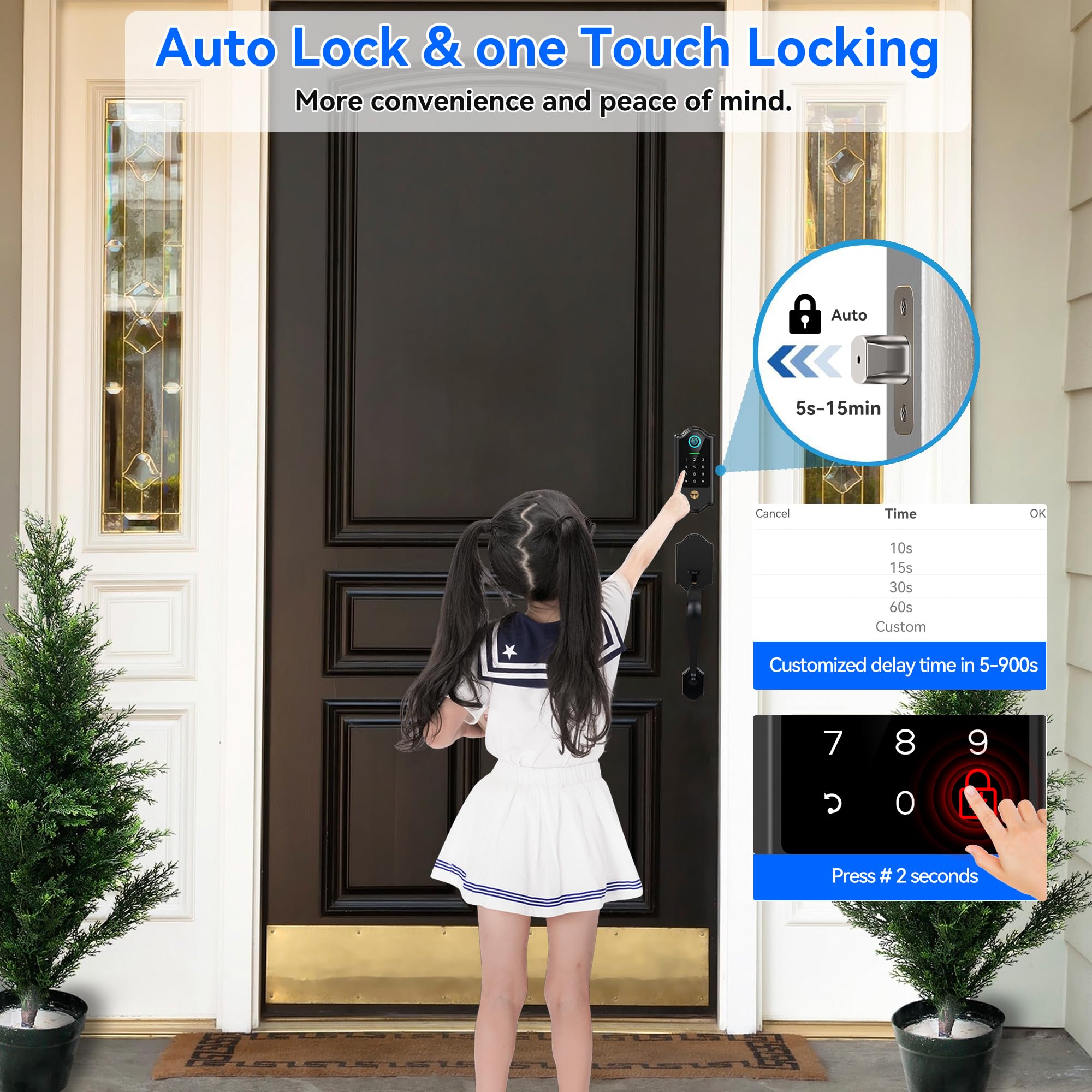 Yosimika Smart Fingerprint Door Lock For Front Door – Keyless Entry Deadbolt With Handle Set, Digital Keypad, App Control, Auto Lock, Easy Install, Matte Black