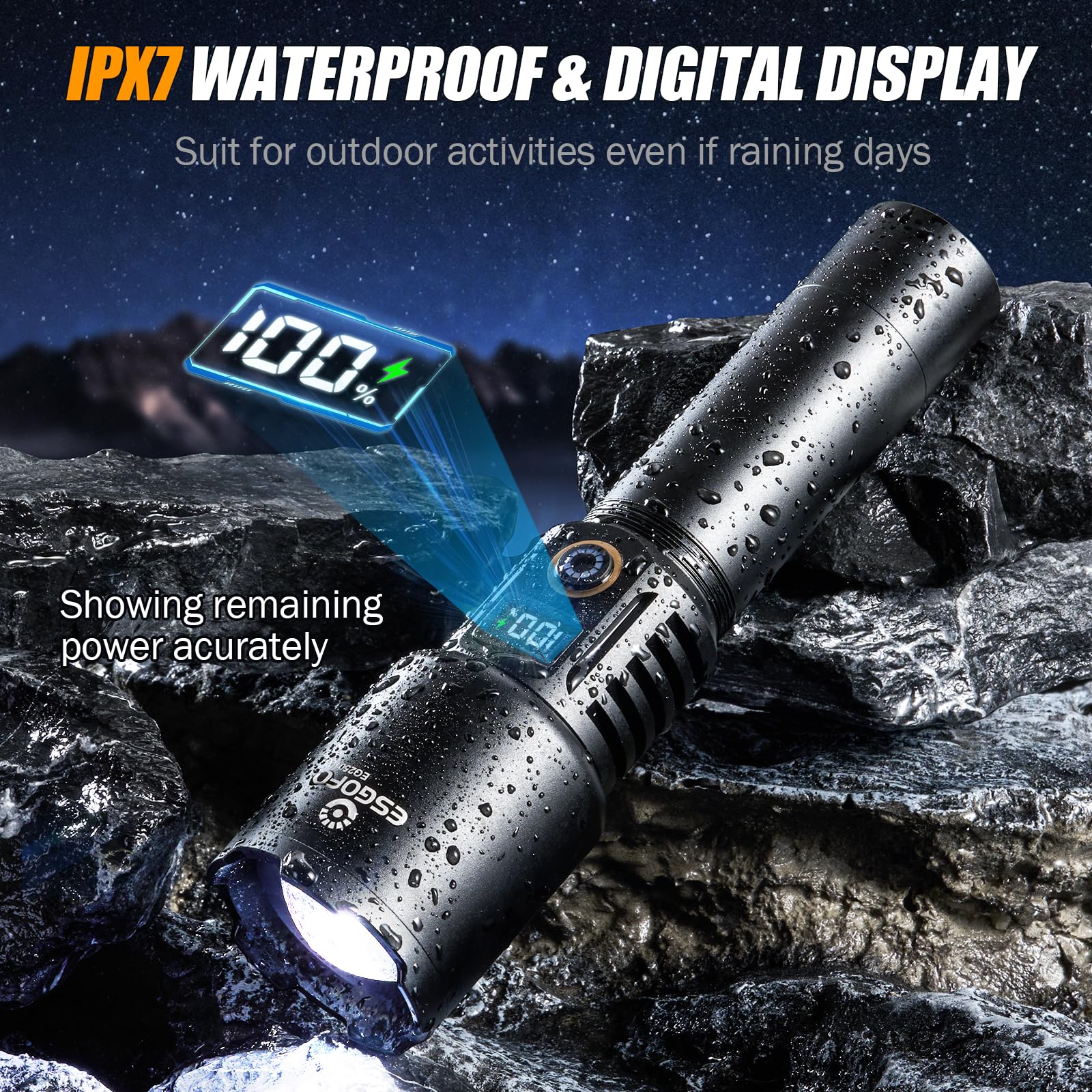 Esgofo Rechargeable Flashlights High Lumens 2000 Long Range 3280Ft, Super Bright Handheld Strong Led Flashlight Long Lasting 15H, Powerful Flash Light Usb C, Zoomable 5 Modes, For Camping Hiking