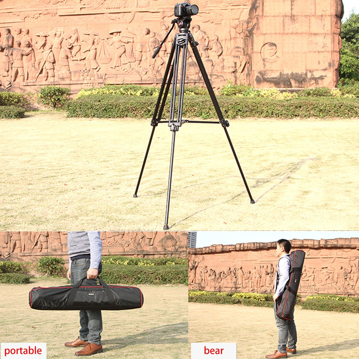 Viltrox Vx-18M Professional Aluminum Alloy Heavy Duty Video Camera Camcorder Panorama Tripod With Fluid Drag Head For Dslr Video Recorder,188Cm/74 Inch