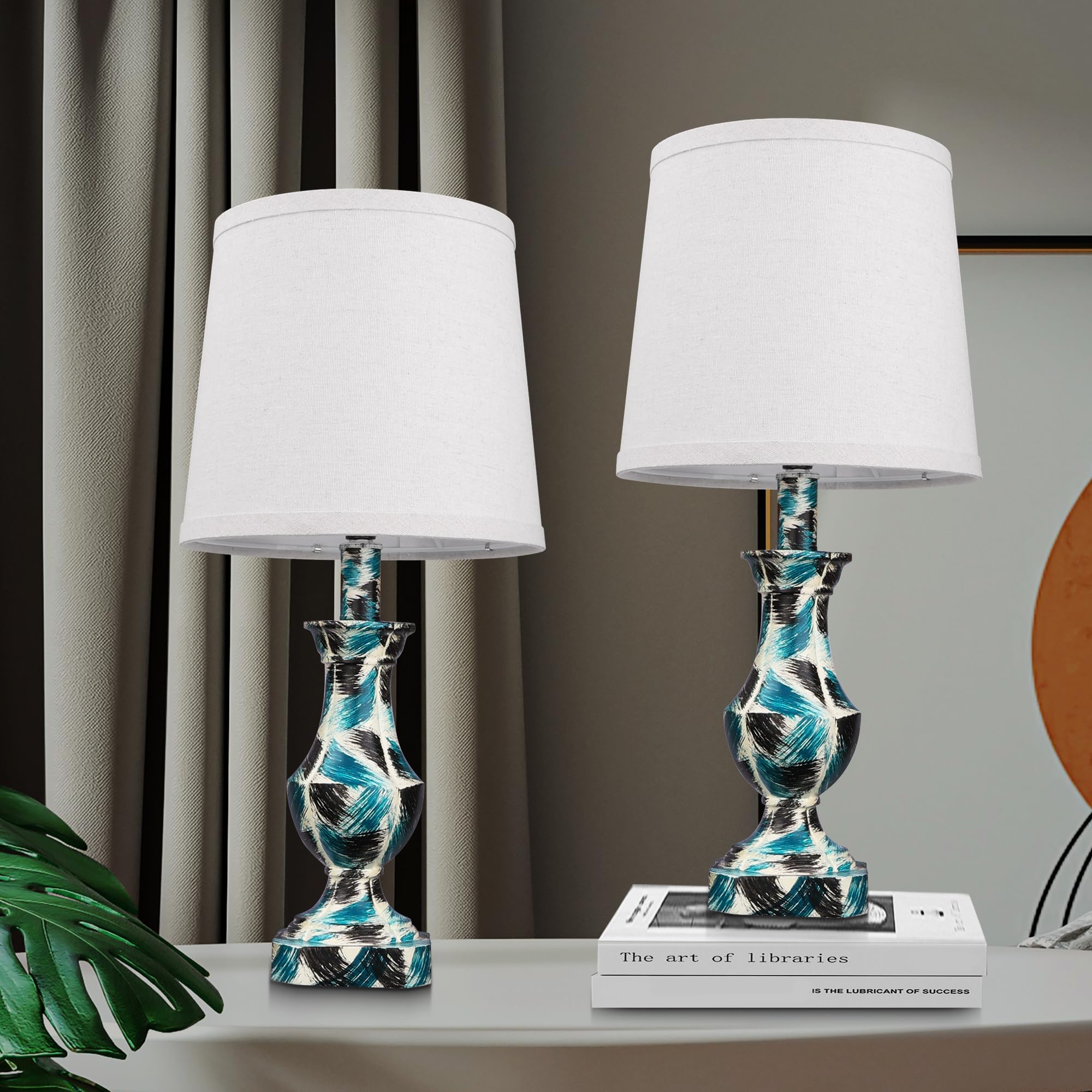 Haoyodrea Set Of 2 Table Lamps With Fabric Shade Ul Bedside Nightstand Multi Color Resin Lamps For Bedroom, Living Room, Farmhouse, Rustic Vintage, Home Office