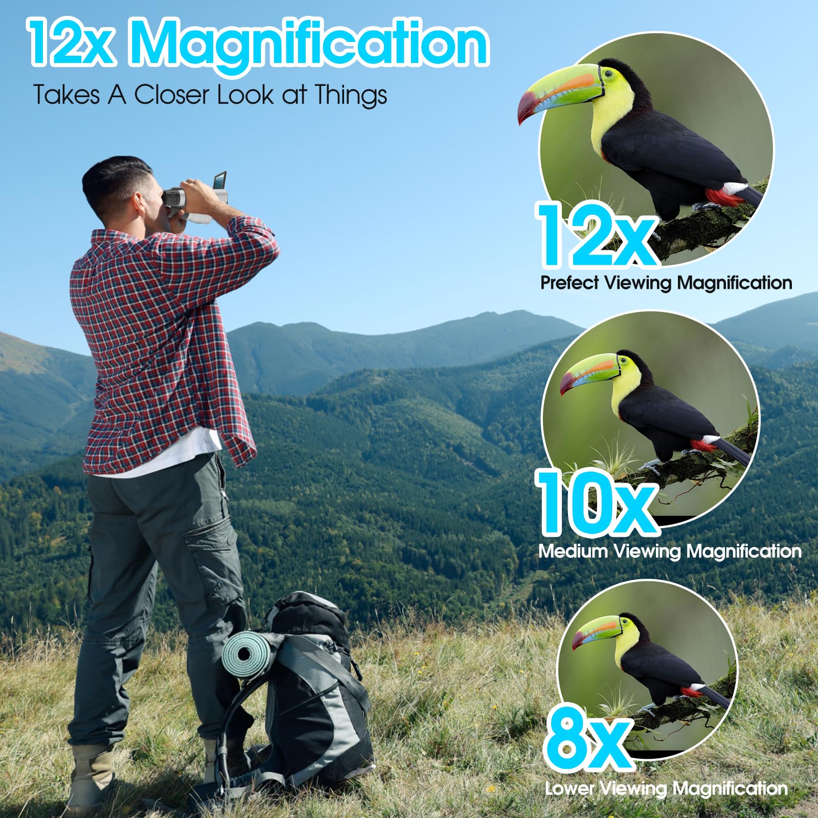 Zzstar 12X32 Binoculars With Camera, Binoculars For Adults, 2" Ltps Display 5Mp 1080P Video Photo Recorder For Bird Watching Travel Hunting, With 32Gb Micro Sd Card, Silvery