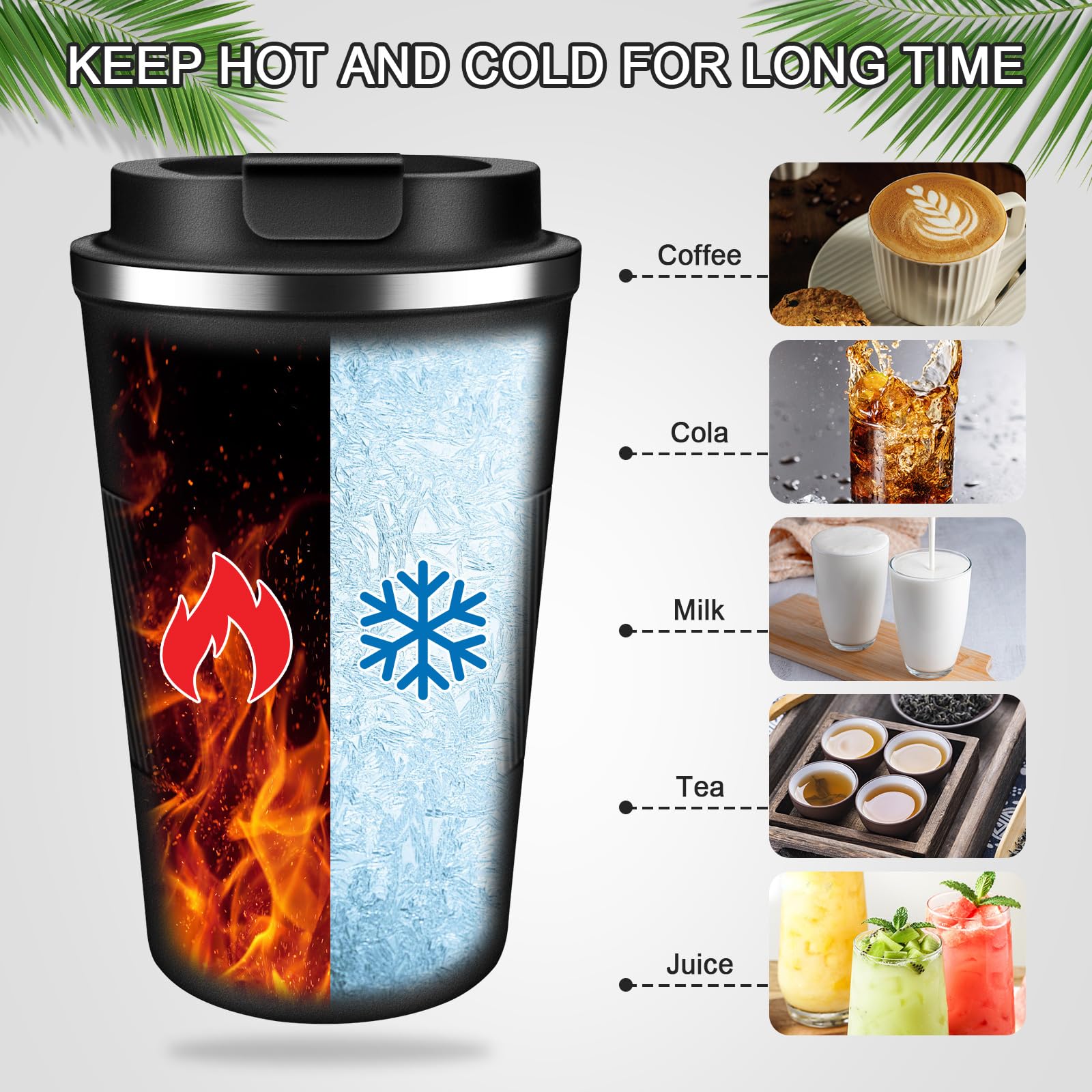 Insulated Coffee Mug 12Oz & 17Oz, Leakproof Coffee Cup With Lid, Thermal Coffee Tumbler Stainless