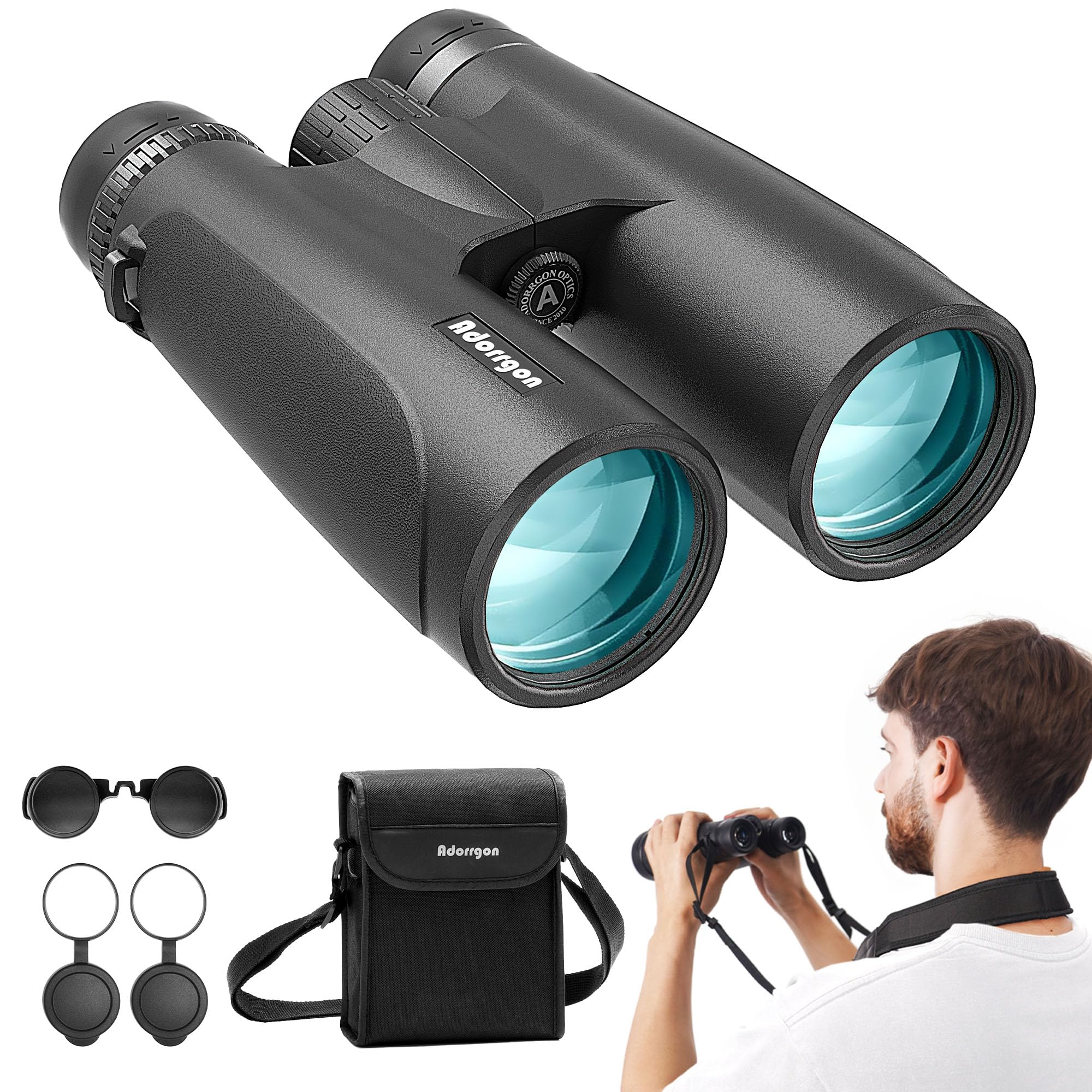 Adorrgon 12X54 Hd Binoculars For Adults High Powered - Large View Bak4 Prism Binoculars With Clear Low Light Vision - Lightweight Waterproof Binocular For Bird Watching Cruise Travel Hiking Concert Stargazing