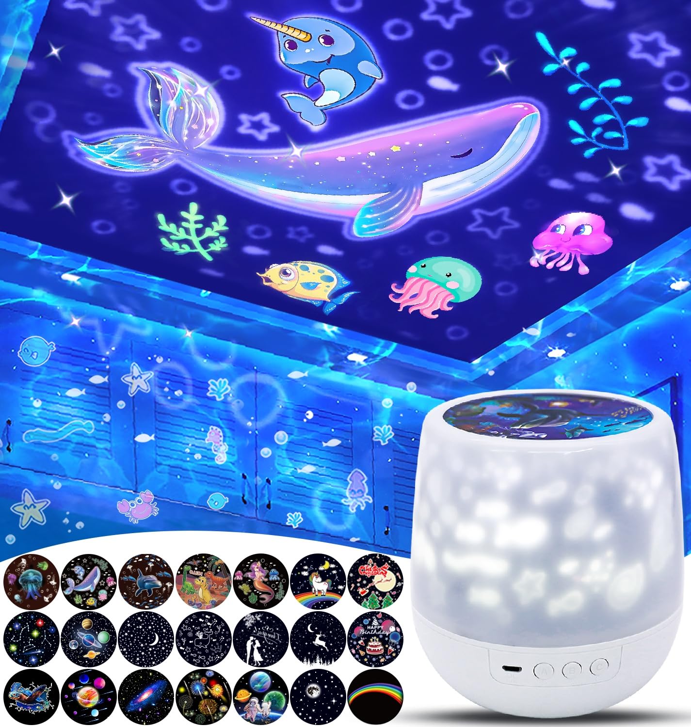 Lytrdit 21 Sets Of Films, Night Lights For Kids Bedroom, Ceiling, Baby Night Light Projector, Star Galaxy Projector For Kids Baby Girls With 360° Rotating Dimmable, Birthday, Christmas, Nursery, Room Decor