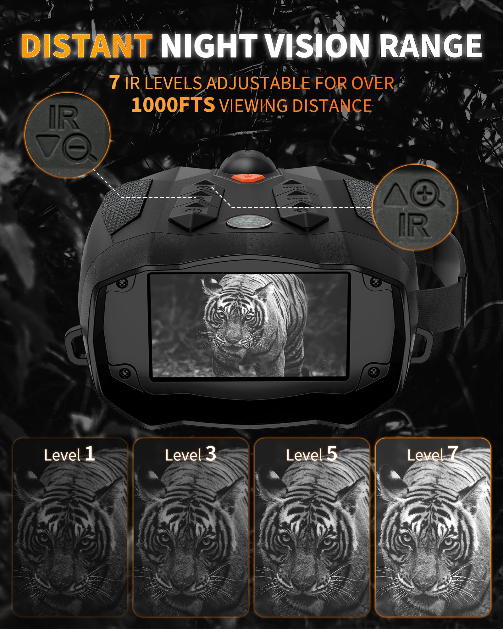 Mildhug Night Vision Goggles -4K Night Vision Binoculars with, 10X Zoom, External Tactical Light & Compass, 5000mAh Fast Charging, 32G Card, Record Video & Photos, Camping Hunting, Black