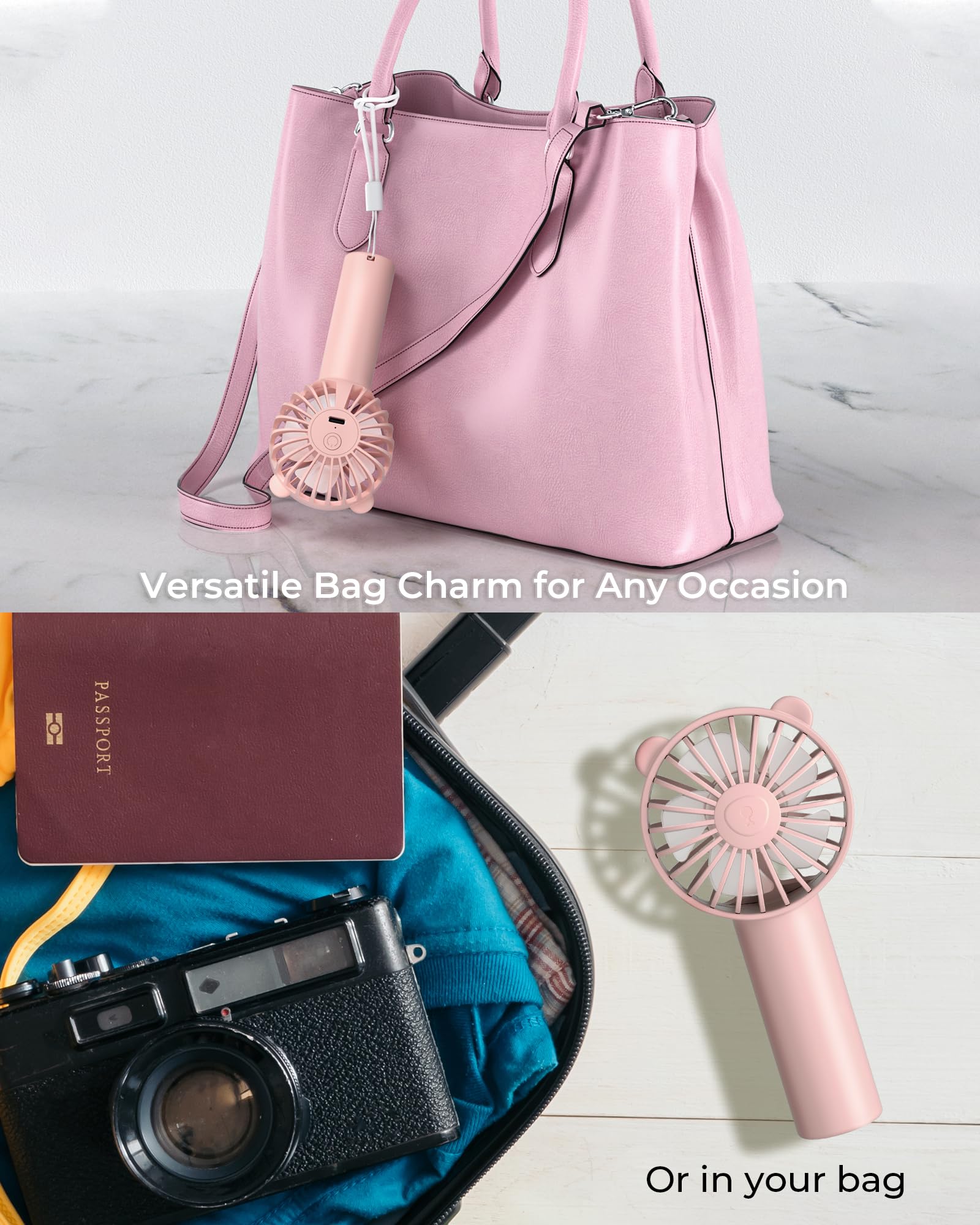 Mini Portable Fan, Handheld Fan with 3 Speeds for 2000mAh Battery USB-C Rechargeable, 3-Speed Quiet Operation, Stylish for Outdoors & Travel