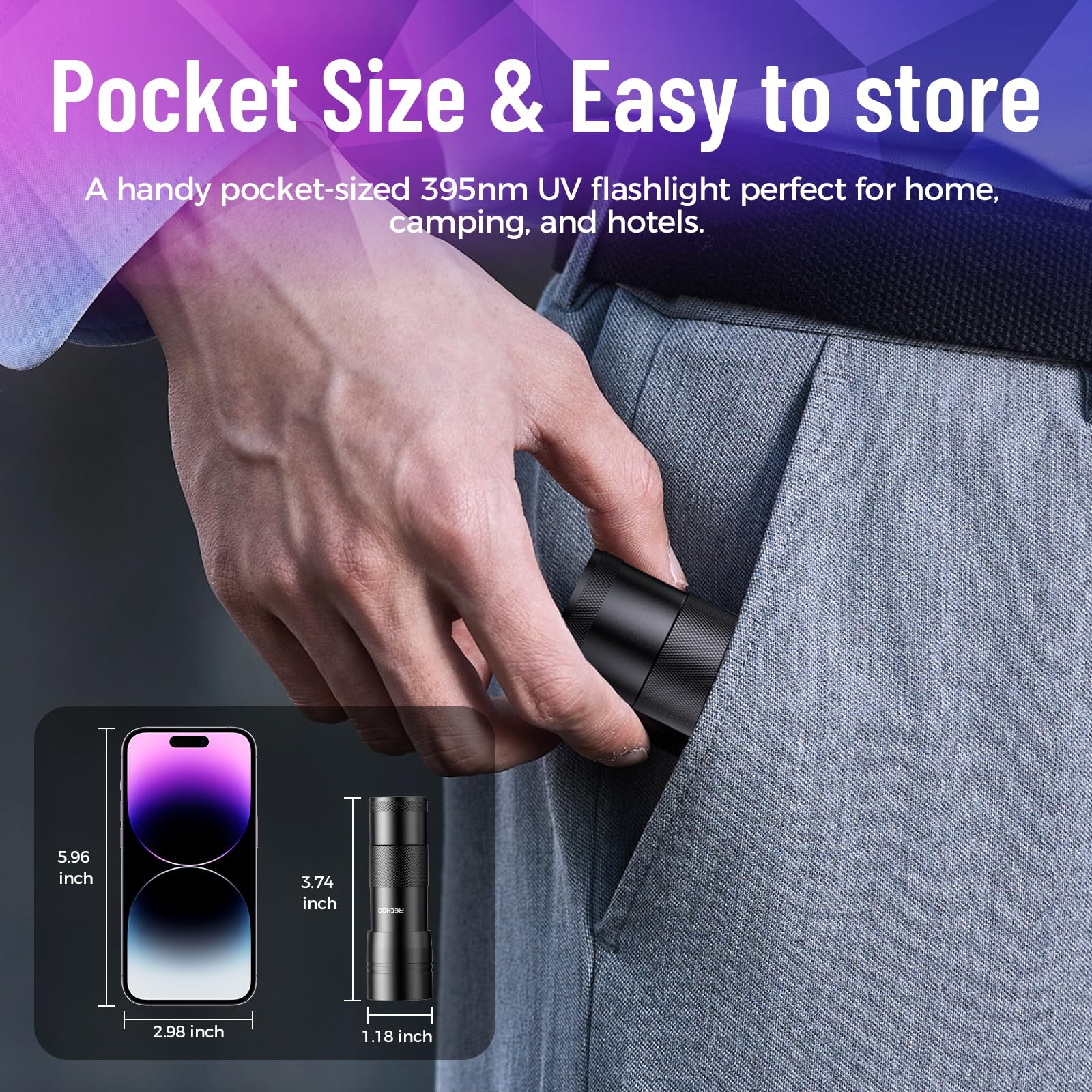 Rechoo Black Light Uv Flashlight 2 Pack, 12 Led 395Nm Uv Flashlight, Portable Mini Uv Light Waterproof, Blacklight For Pet Urine Detection, Dry Stains, Bed Bug, Fluorescent Agent (Batteries Not Included)