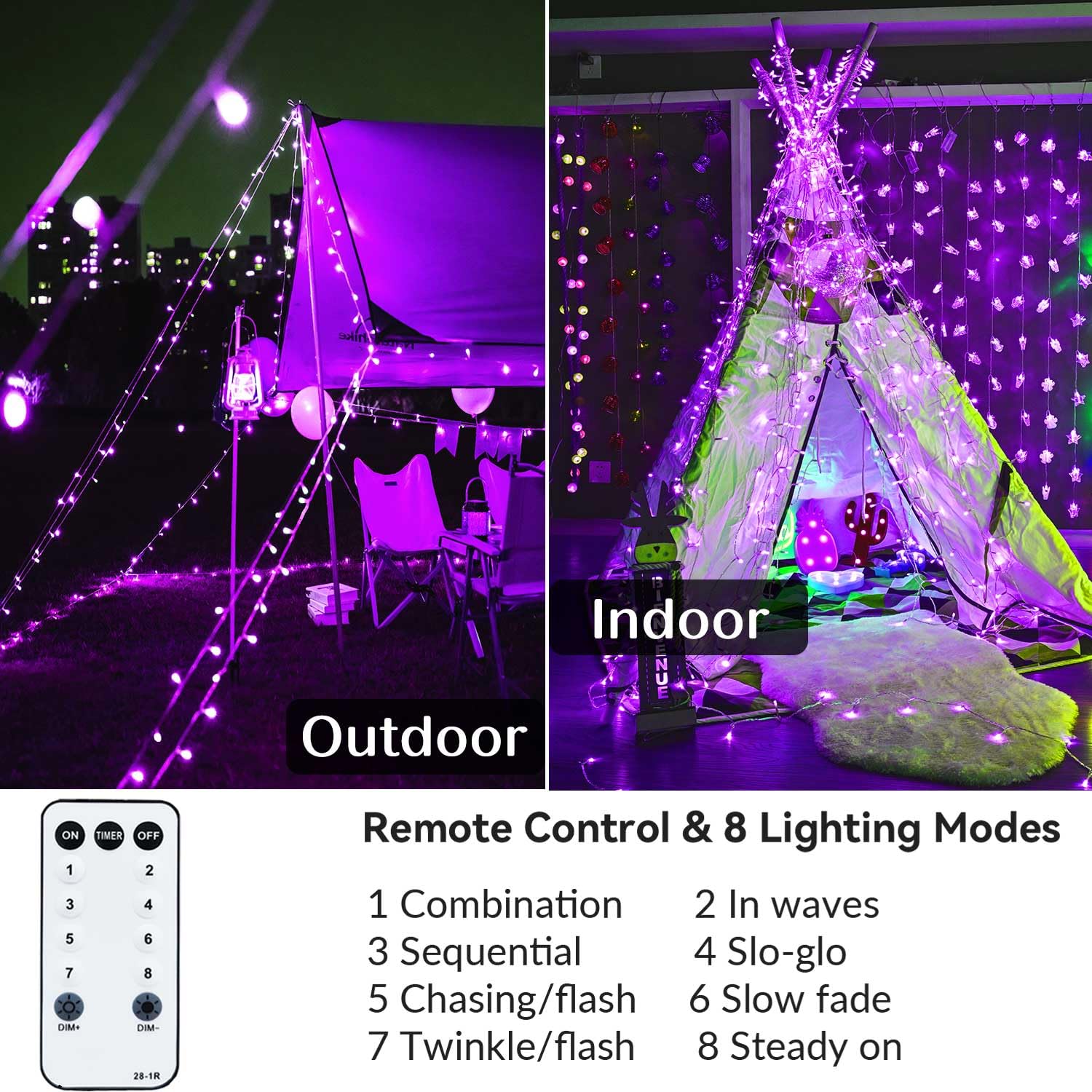 Zhouduidui Purple String Lights, 800Led 330Ft, 8 Modes Timer, Waterproof Indoor/Outdoor, Halloween/Christmas Garden Party Decoration