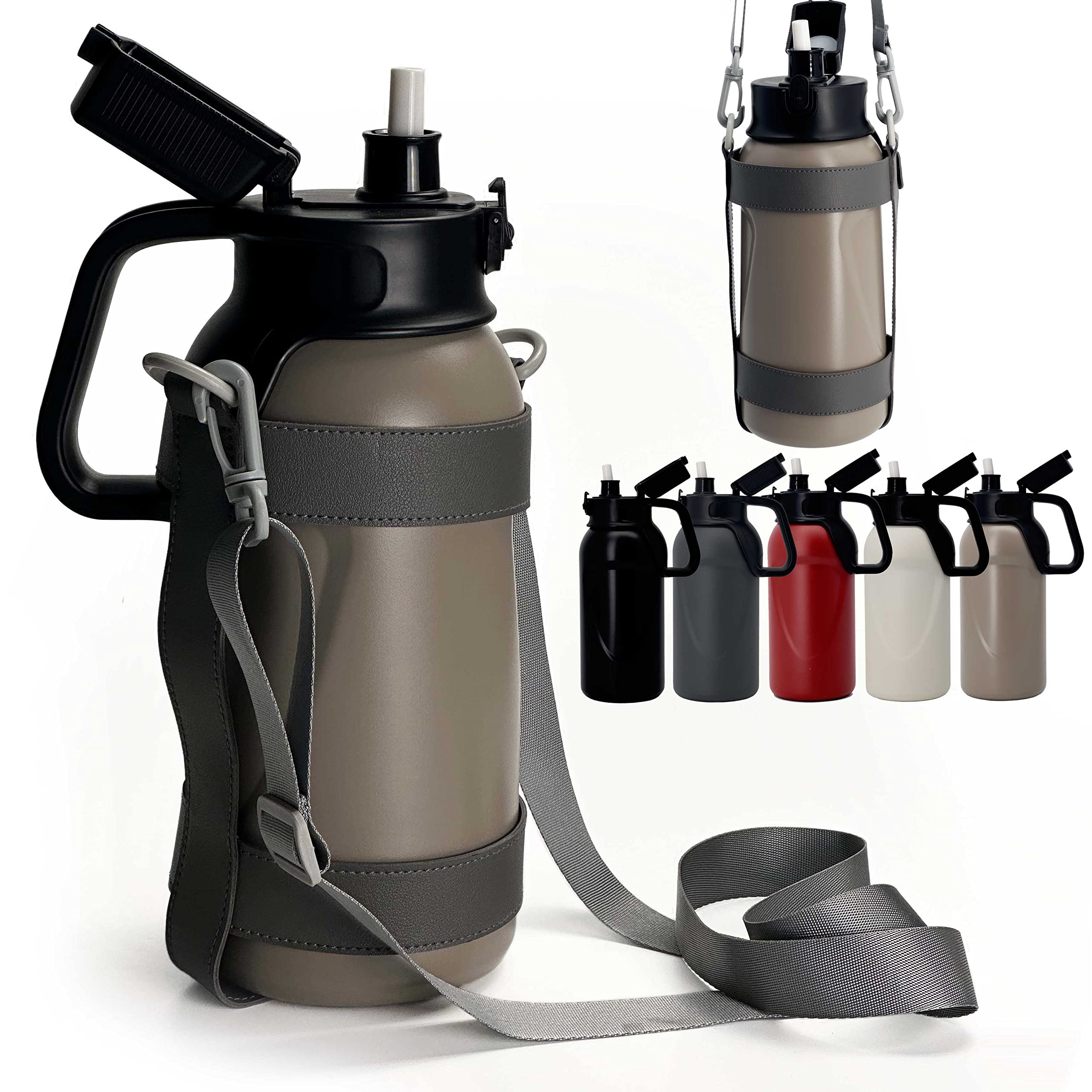 46Oz 1.3L Double Wall Stainless Steel Vacuum Insulated Water Bottles With Straw And Adjustable