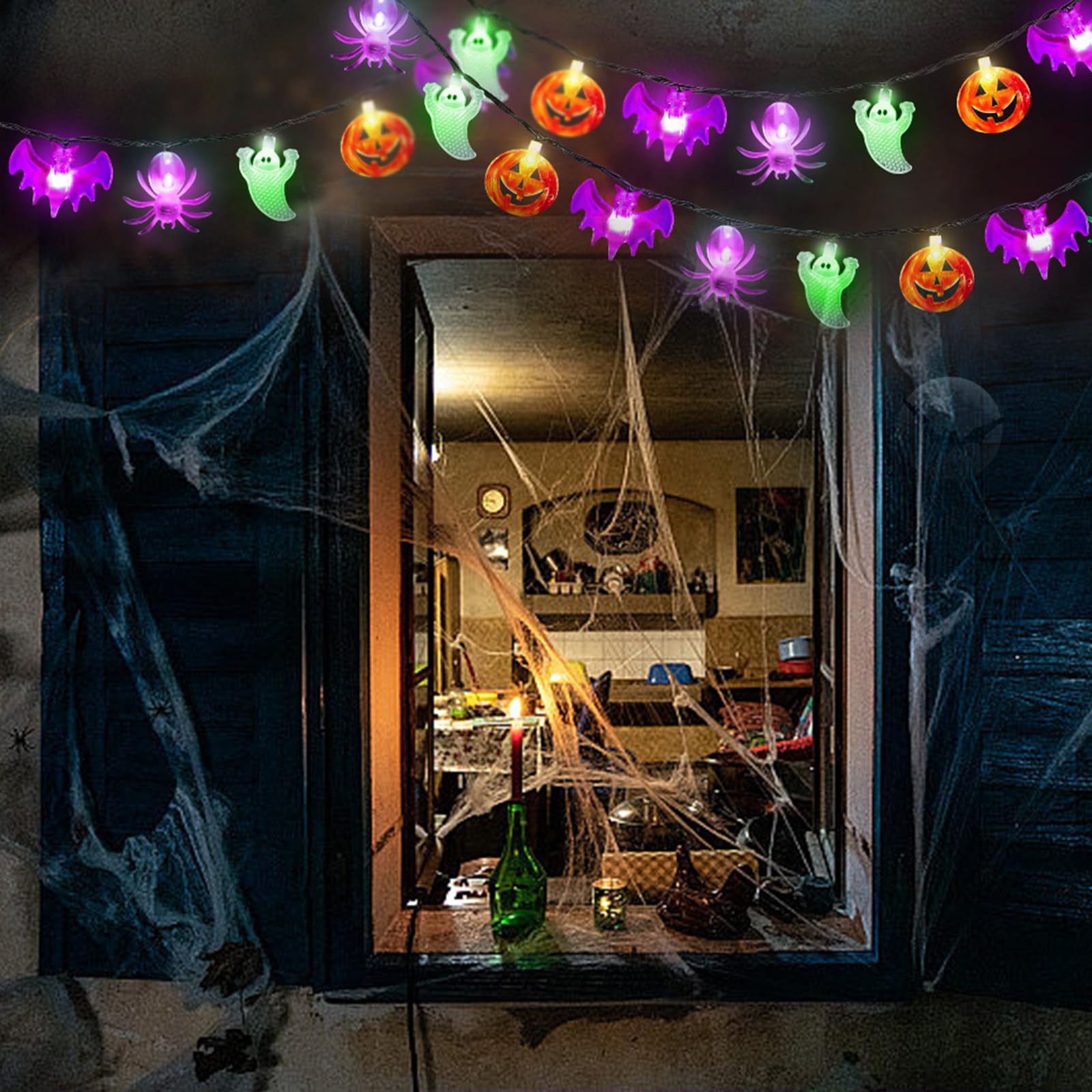 Cyindzchwy Halloween Decoration Lights, 40Led Pumpkin Bat Ghost Battery Operated String Lights, 2 Lighting Modes Waterproof Halloween String Lights For Indoor Outdoor Garden Tree Patio Yard Party Decor