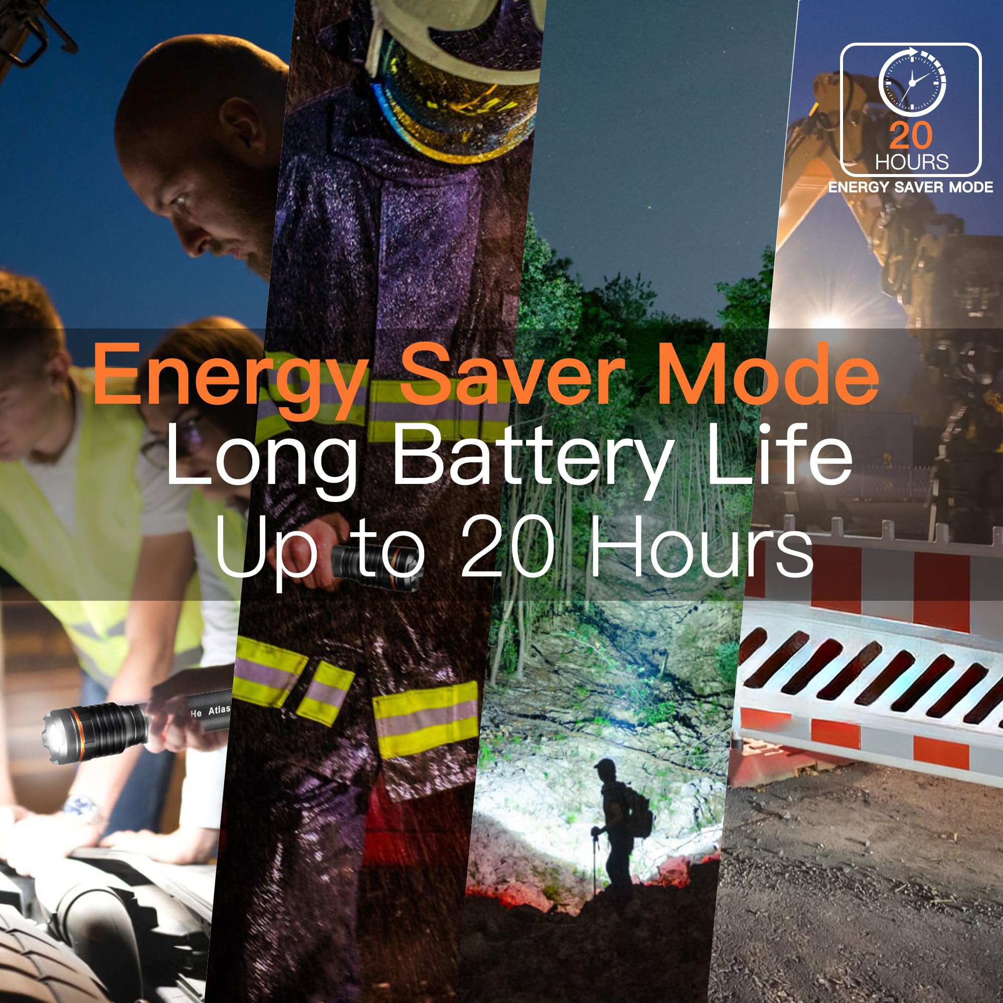 Kunhe Heavy Duty 3D Cell Led Flashlights Large Aluminum Zoomable High Lumens-1200 Lm Battery Powered Single Mode Flash Light- Big Security Flashlight For Home Emergency Power Outages Camping Car