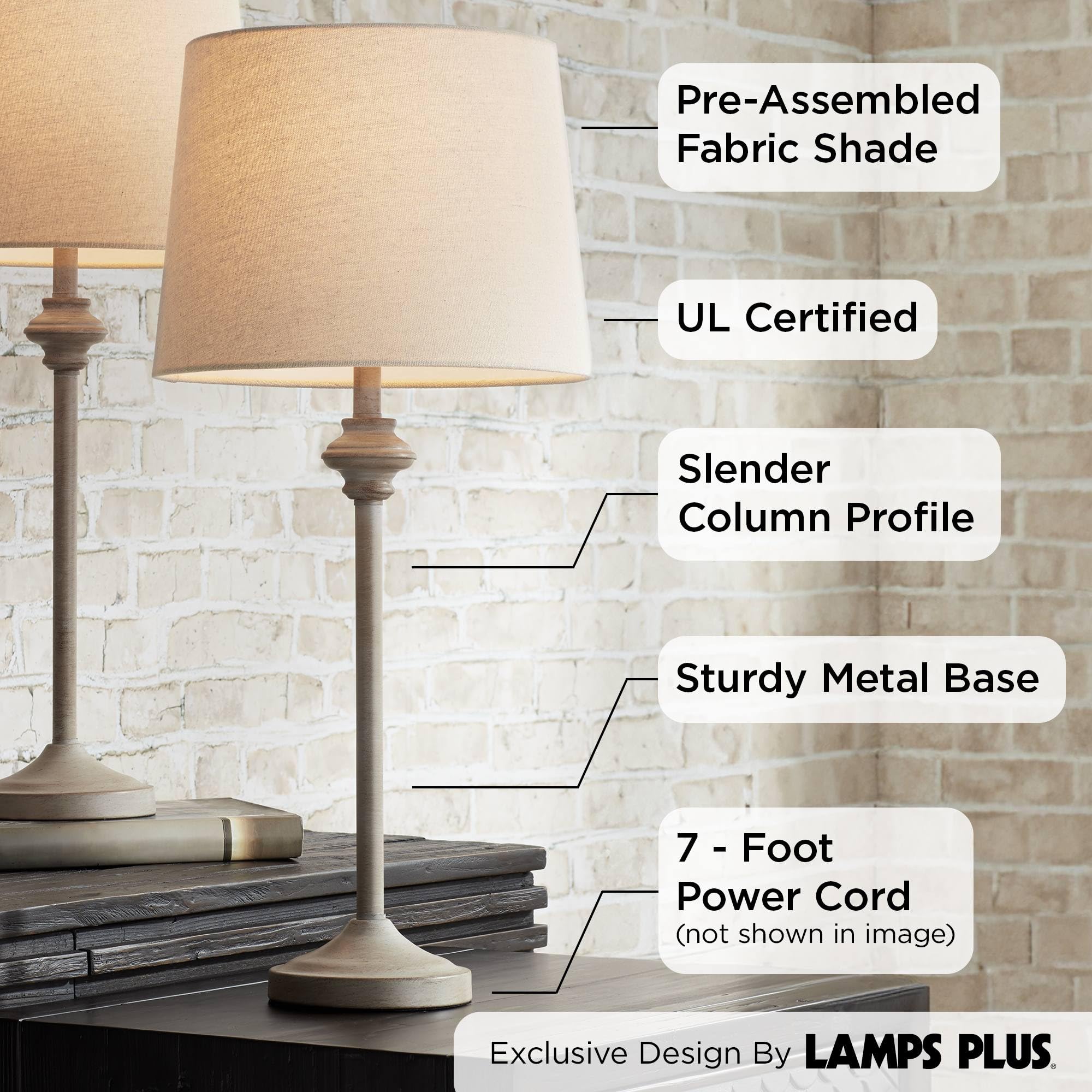 360 Lighting Lynn Country Cottage Rustic Buffet Table Lamps 26 3/4" Tall Skinny Set Of 2 Light Beige Wood Oatmeal Fabric Tapered Drum Shade For Living Room House Home Dining Office Entryway Family