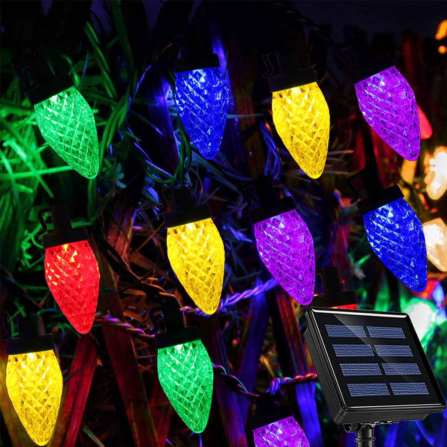 Ohwewant 31Ft 50 Led C9 Solar Christmas Lights Outdoor, Multicolored Solar String Lights, Waterproof Christmas Decorations For Xmas Tree, Patio, Yard, Porch