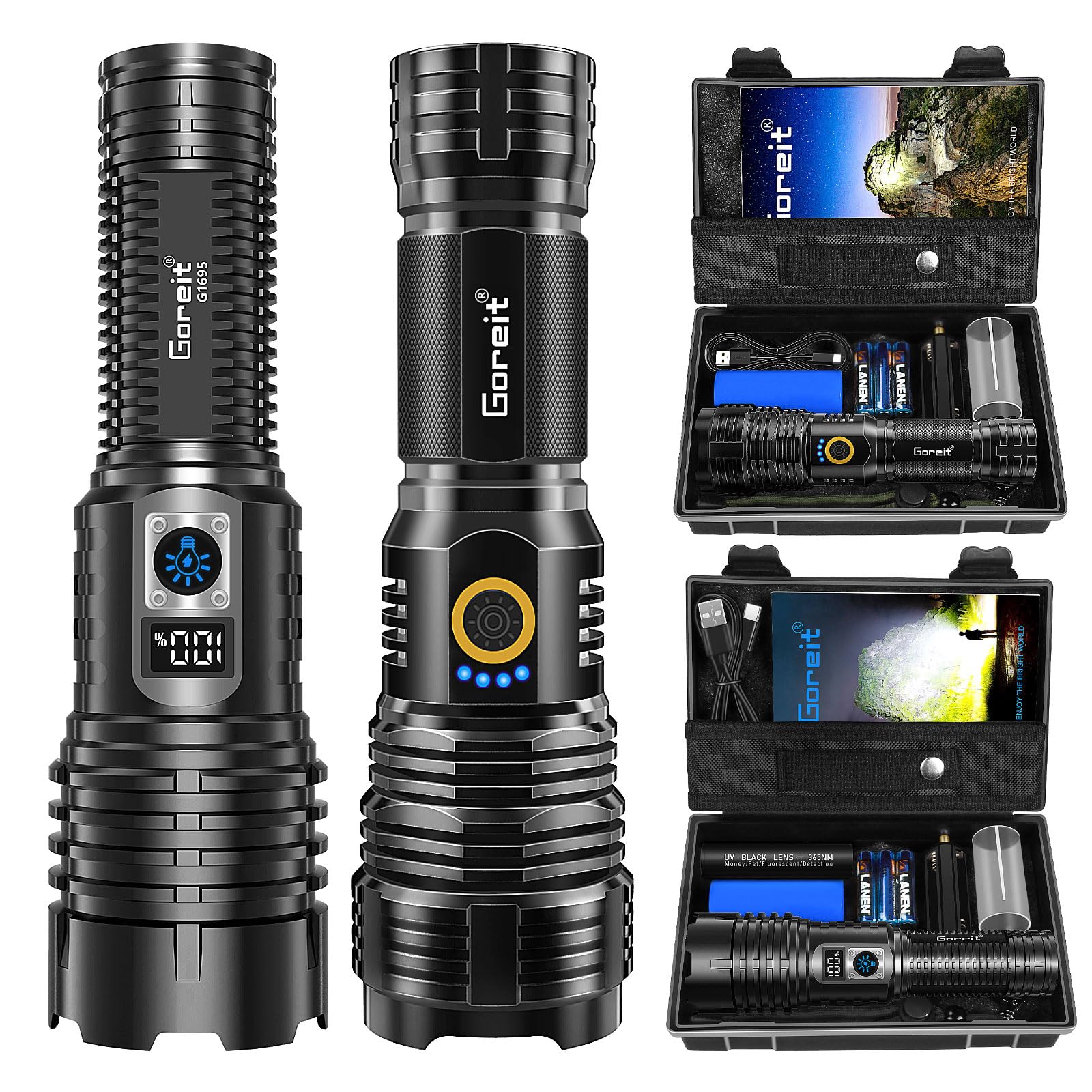 Goreit G1915 + G1695 Flashlights High Lumens Rechargeable