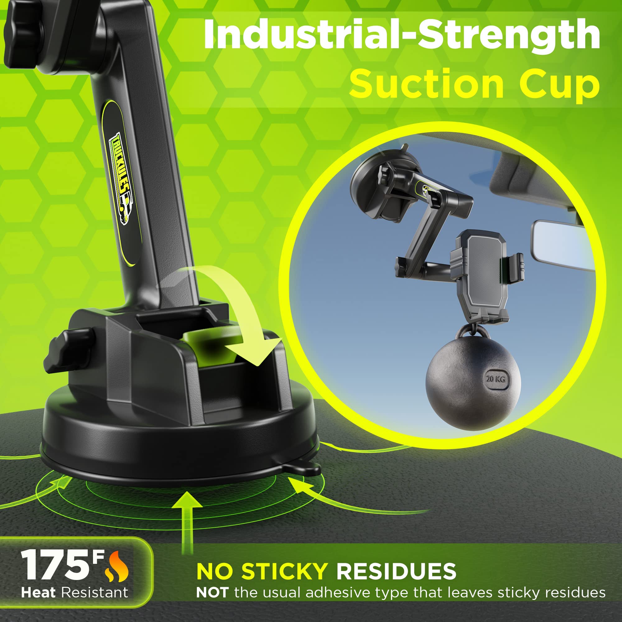 Truckules Phone Mount For Truck Phone Holder For Truck - Heavy Duty Super Suction Cup, Mobile Device Holder For Dashboard Window 16.9 Inch Long Arm & Stable, Iphone & Samsung Compatible, Big Rig Trucker, Gray