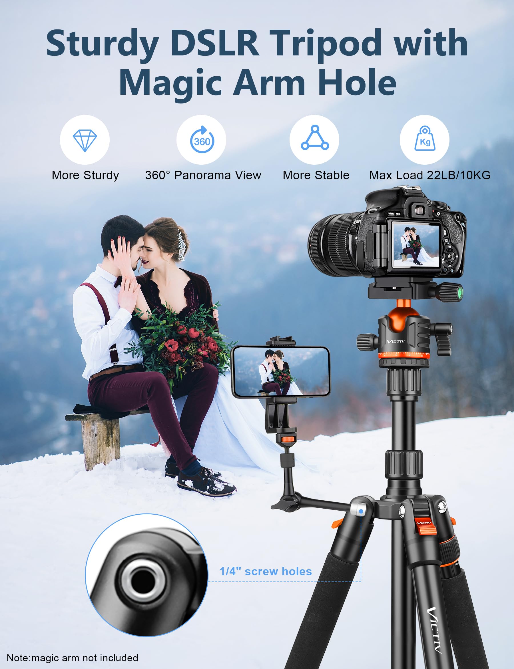 Victiv 78" Dslr Camera Tripod Monopod, Aluminum Compact Camera Stand Tripod Heavy Duty, Professional Photography Tripod For Travel, 360° Ball Head Tripod For Spotting Scope Telescope Binoculars