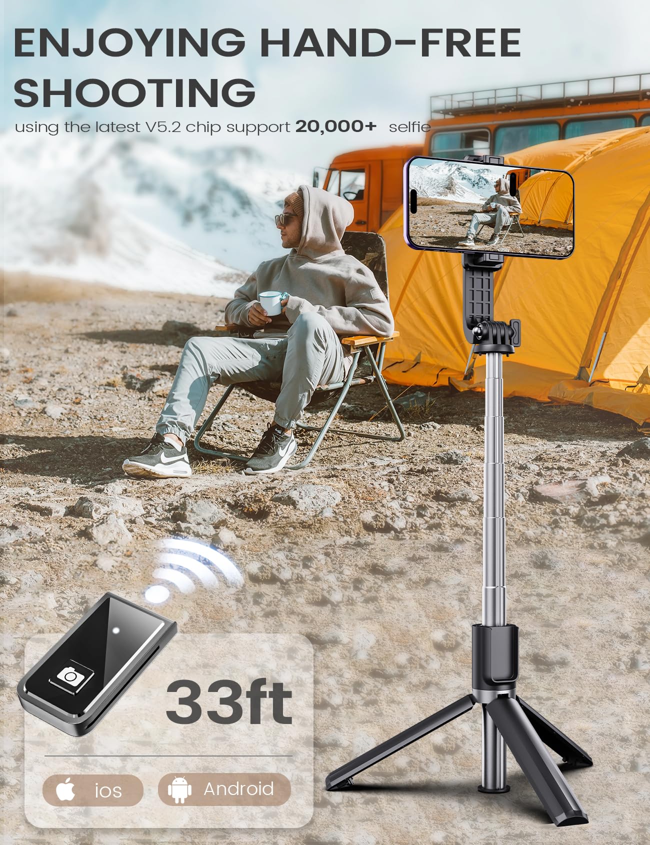 Anxre Selfie Stick Tripod With Remote, Extendable 360° Rotatable Selfie Stick, 41.7" Phone Tripod Stand For Cell Phone Filming Compatible With Iphone Samsung Android Smartphone Gopro