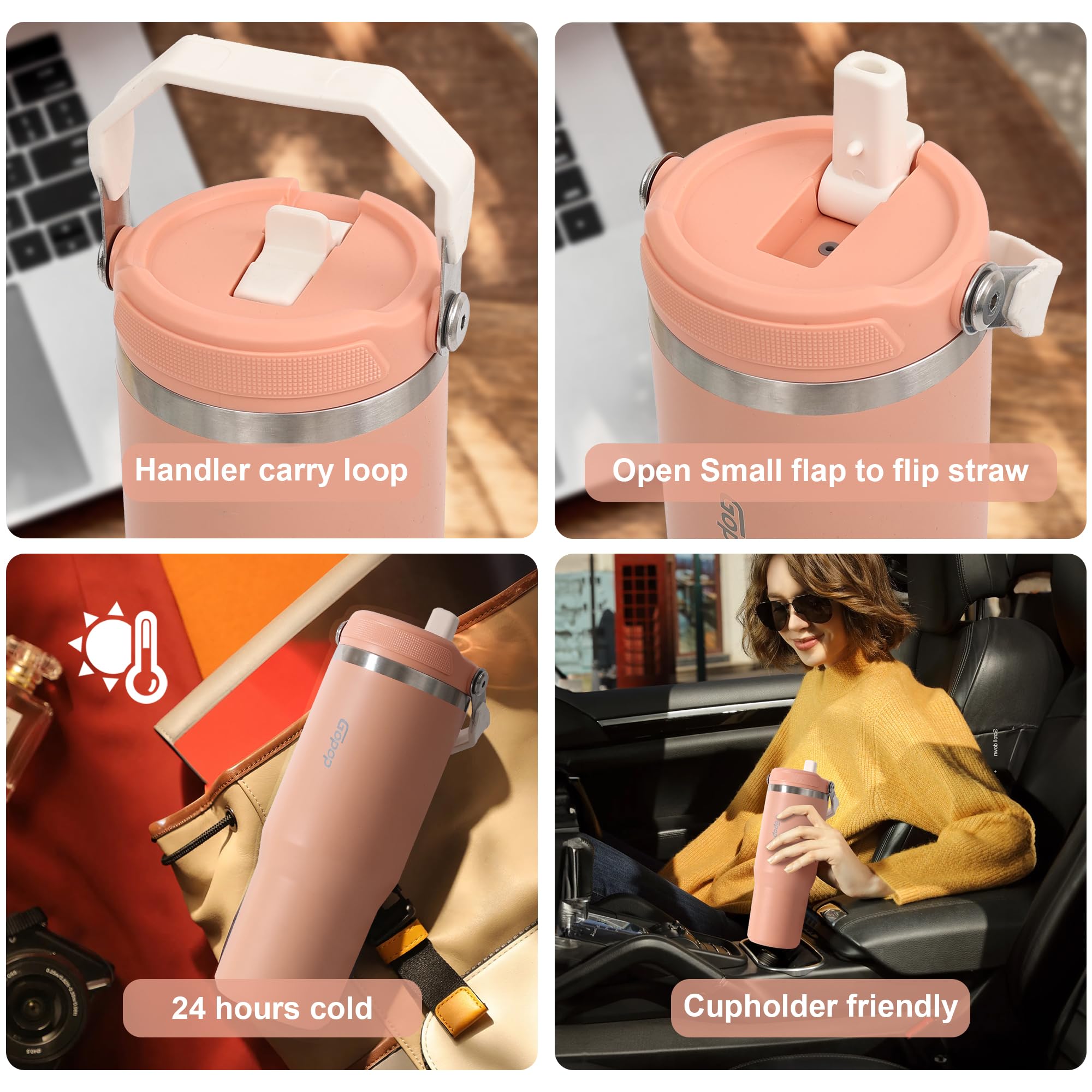 30 Oz Tumbler With Flip Straw - Vacuum Insulated Stainless Steel Water Bottle For Home, Office