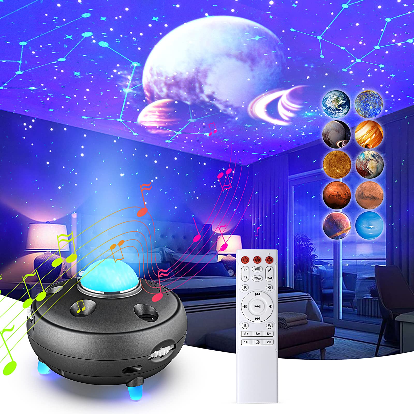Joytey Constellations Planetarium Planets Stars Projector: 20 In 1 Night Light Solar System Projector Bluetooth Speaker,Space Ceiling Projector For Bedroom