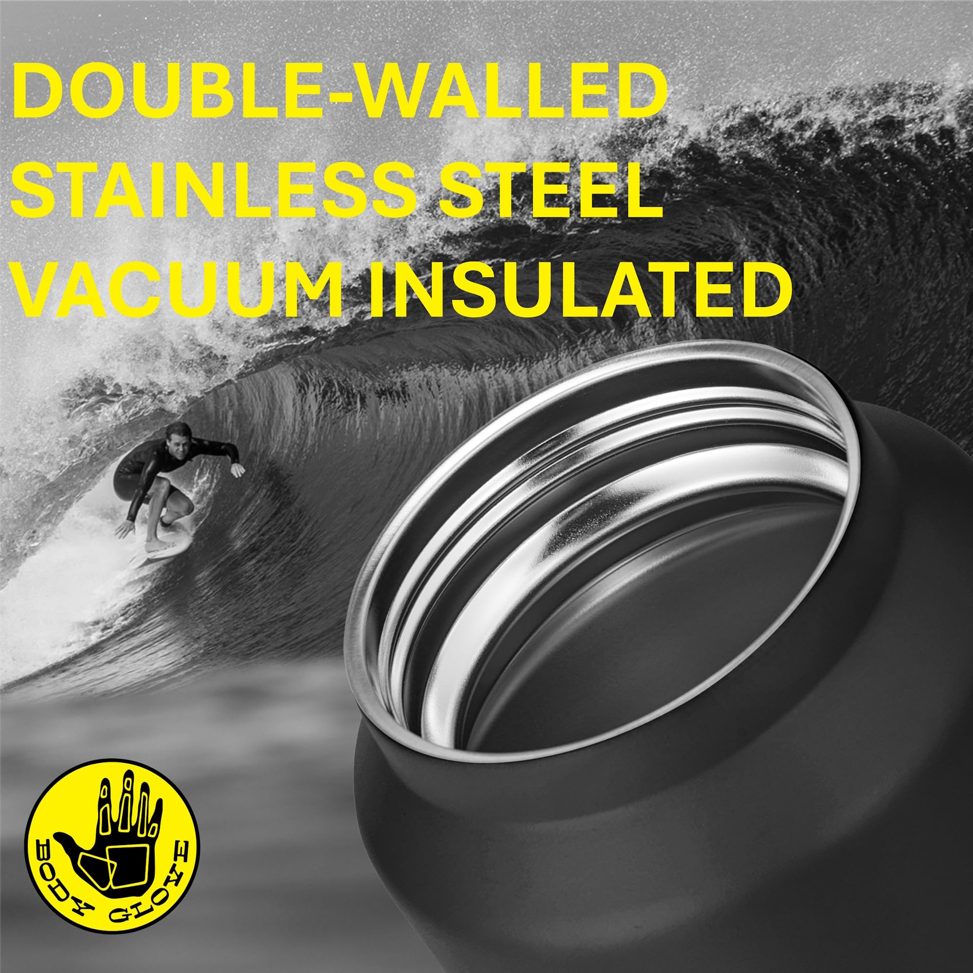 Body Glove 34Oz Insulated Stainless Steel Water Bottle, 1L Thermal Flask With Easy Cary Handle